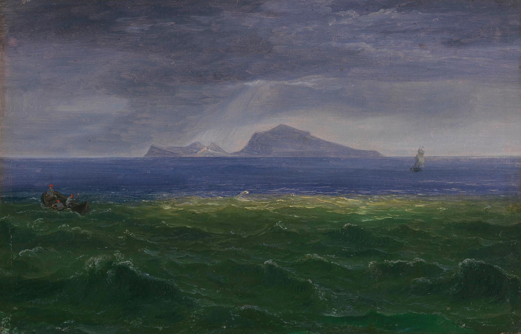 Marine scene with coastline and clouds, oil painting by Florian Grospietsch