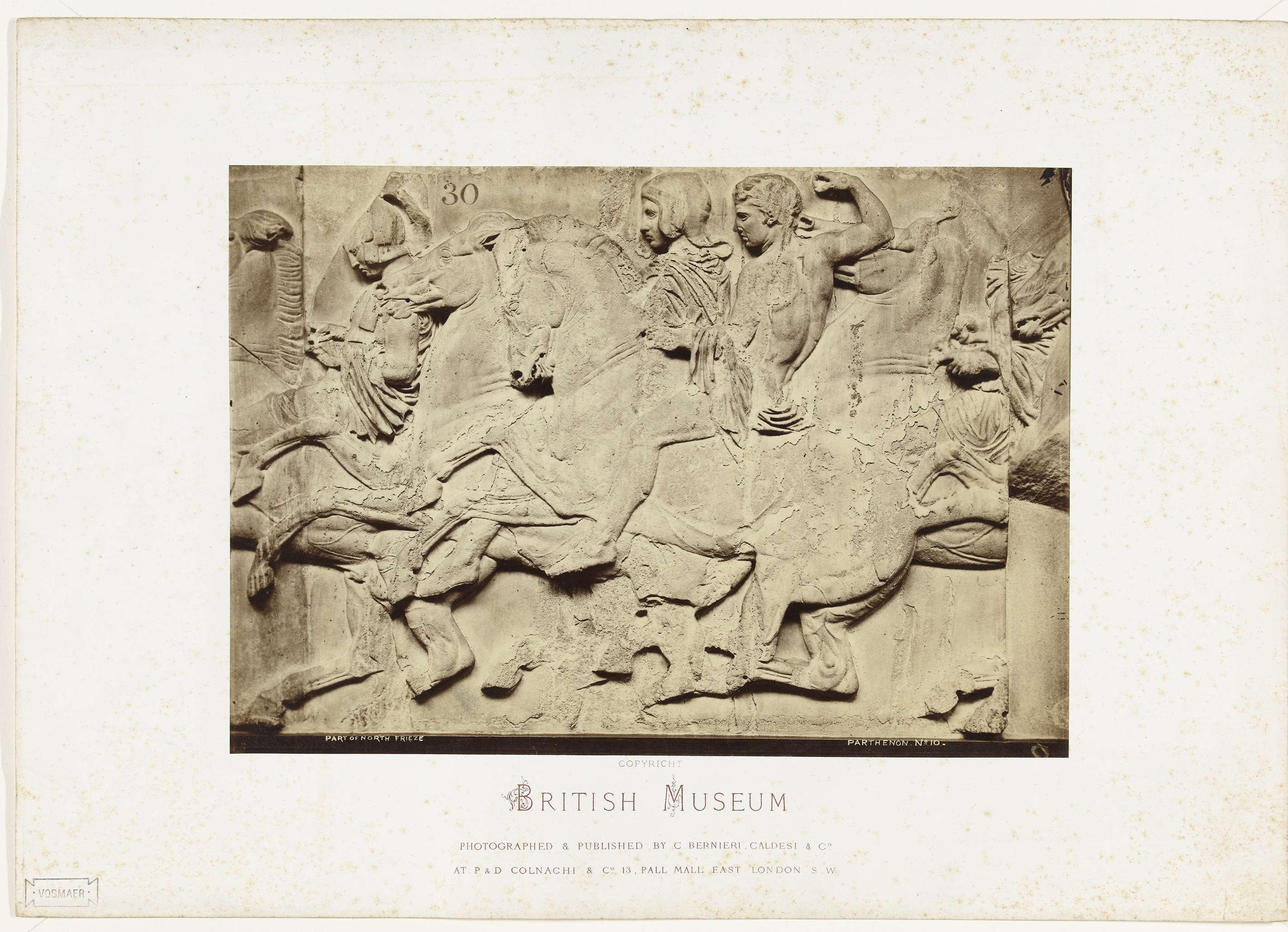 Fries van het Parthenon met ruiters, albumen print by Caldesi & Co. Bernieri, featuring frieze and riders.