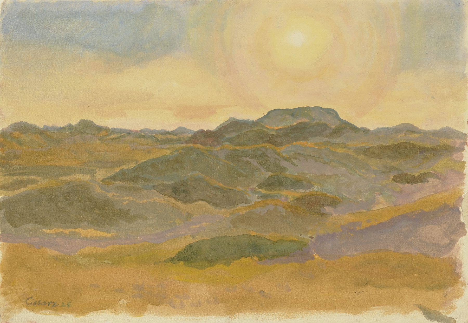 Landscape of dunes with golden light, oil on canvas by Johann Vincenz Cissarz