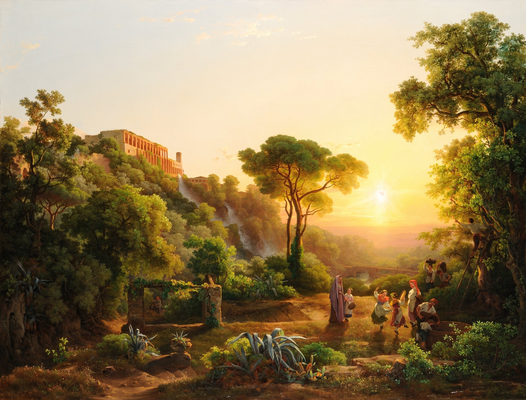 Landscape at Tivoli, with a Scene from the Grape Harvest by Károly Markó, oil painting