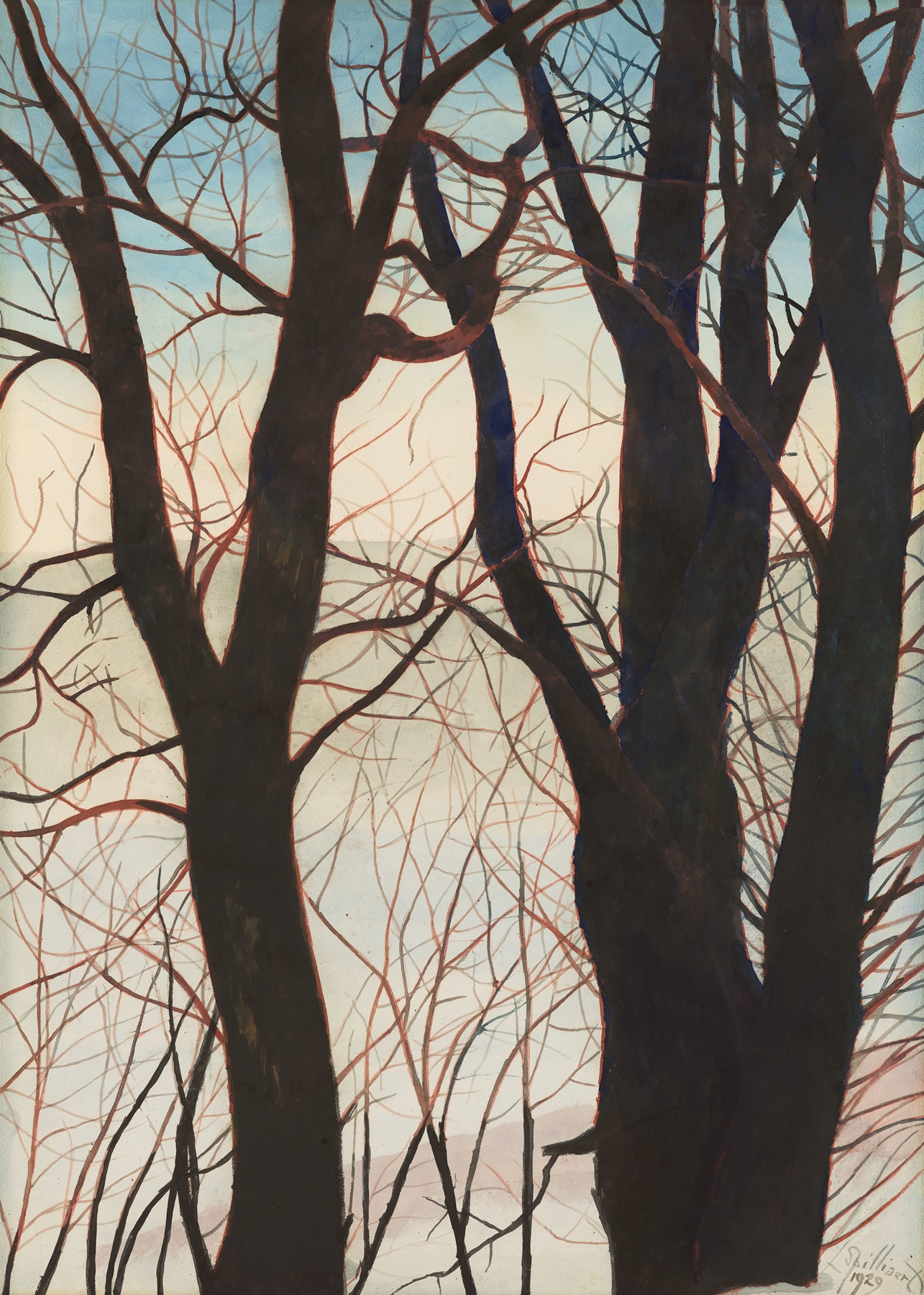 Bomen in de sneeuw, by Léon Spilliaert, public domain