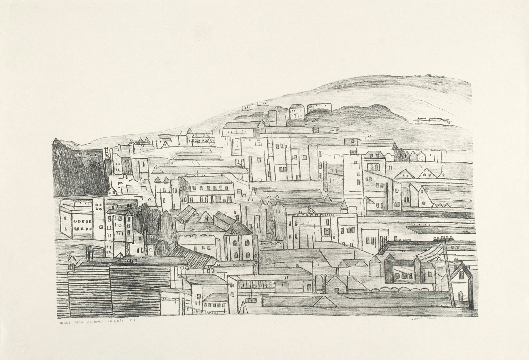 Cityscape with sunlight and shadows, Modernism by Jennie Lewis