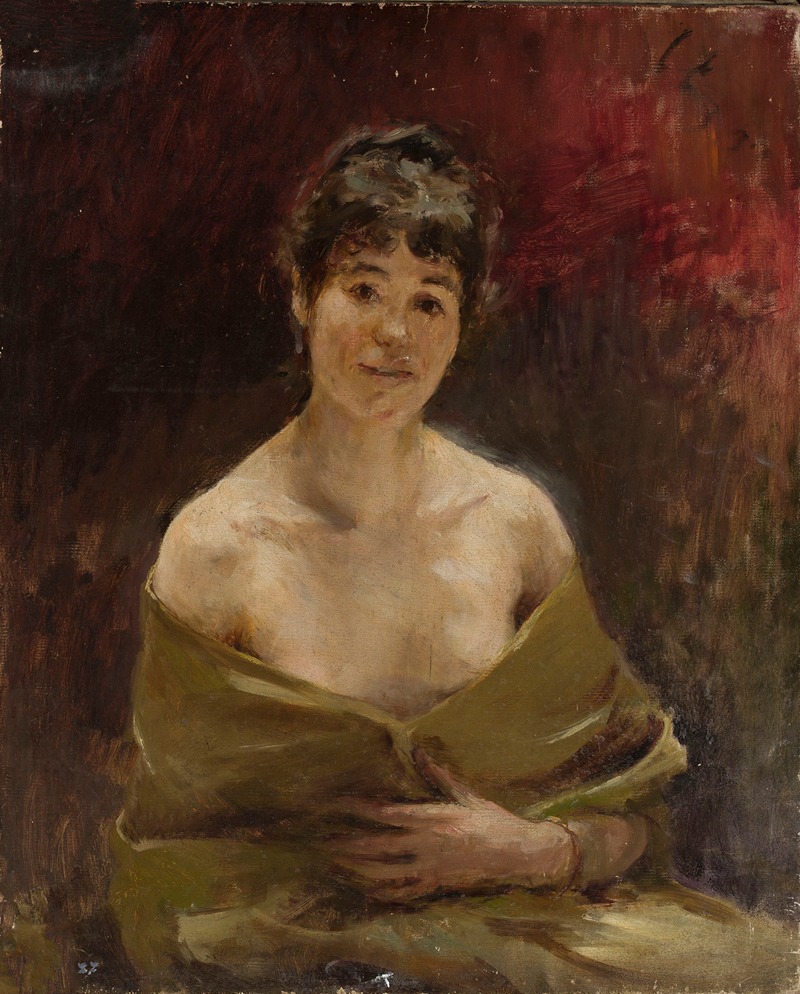 A female model draped in green fabric, showcasing the artist's skill in realism.