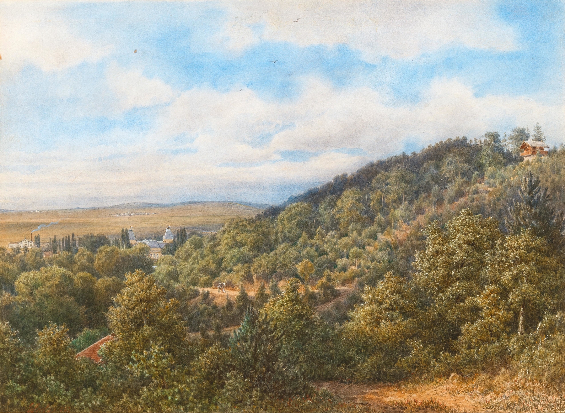 Landscape of Sebetov Castle near Boskovice, oil painting by Gottfried Seelos