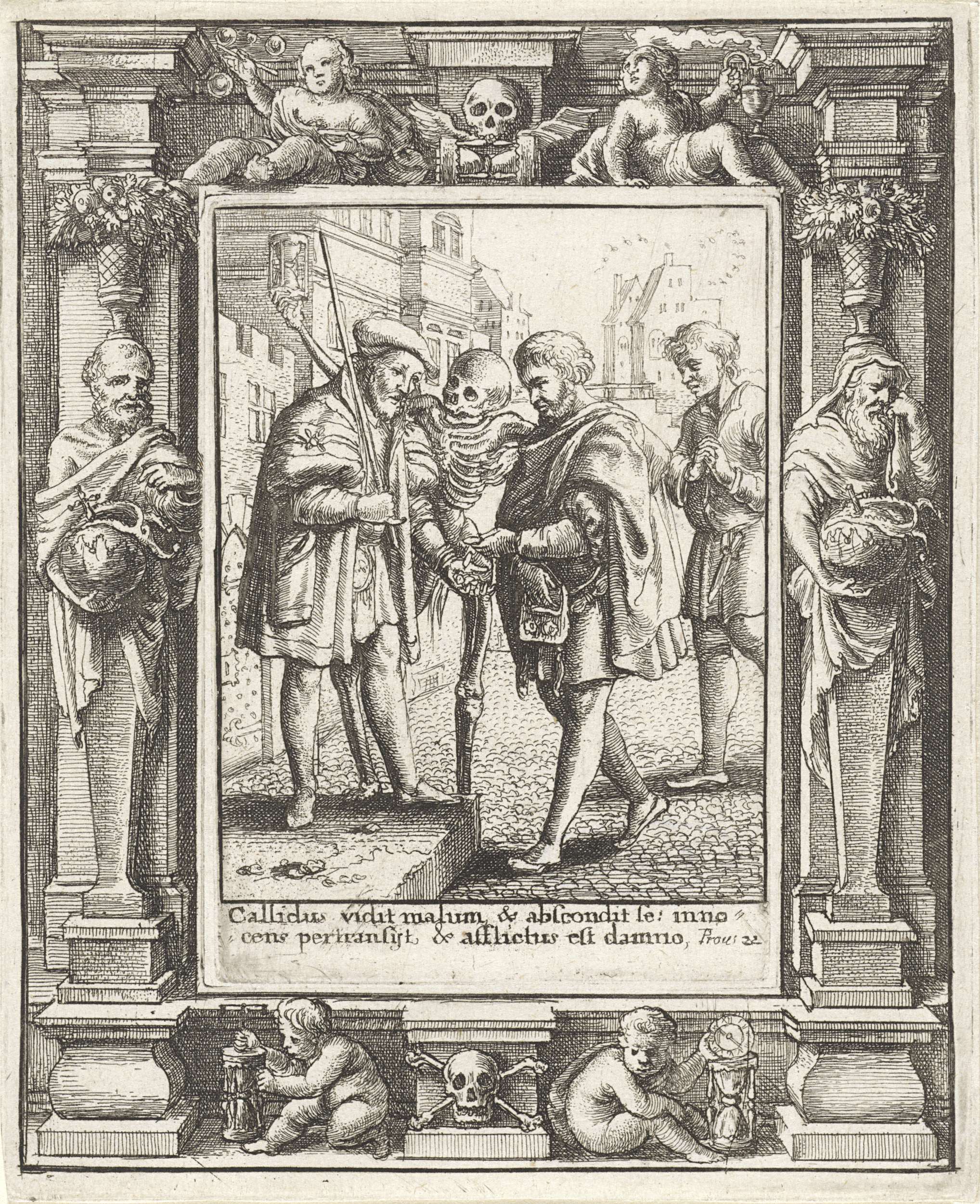 Etching by Wenceslaus Hollar showing a lawyer confronted by death