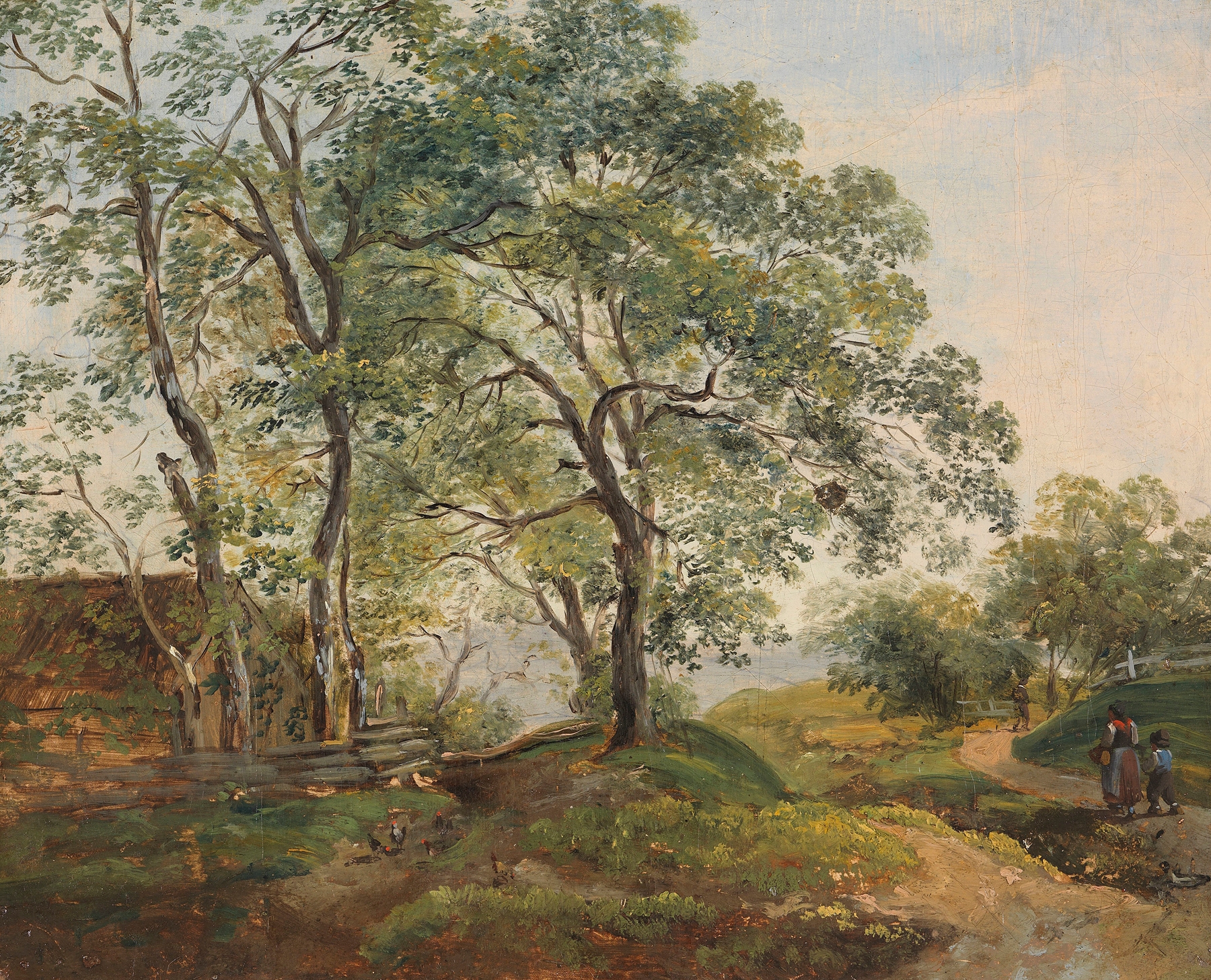 Hügelige Baumlandschaft mit Hütte, oil on canvas by Johann Georg von Dillis