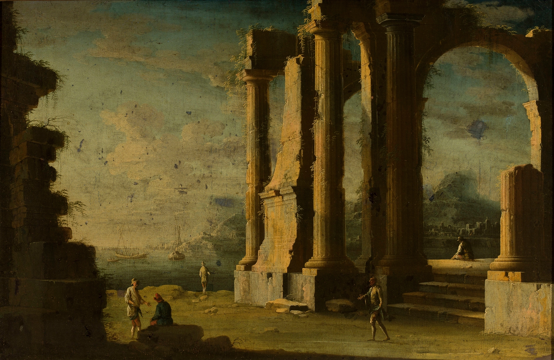 Marine scene by Leonardo Coccorante, oil on canvas depicting sea and sky.