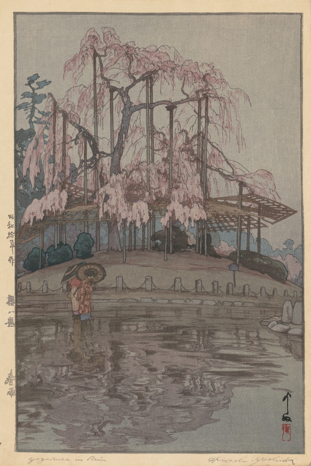 Eight Scenes of Cherry Blossoms; Spring Rain (Sakura hachidai; Harusame), by Yoshida Hiroshi, public domain