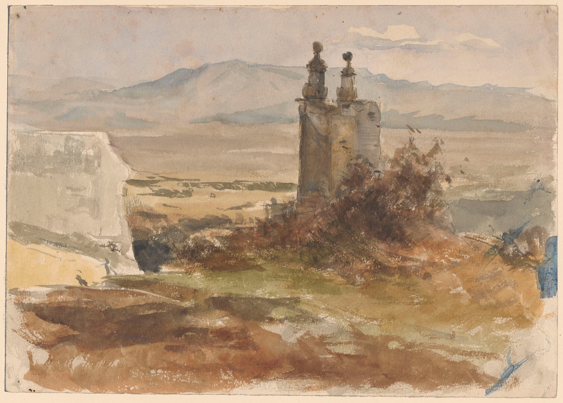 Landscape with a church by Johannes Graf, oil painting depicting vibrant greens and browns.