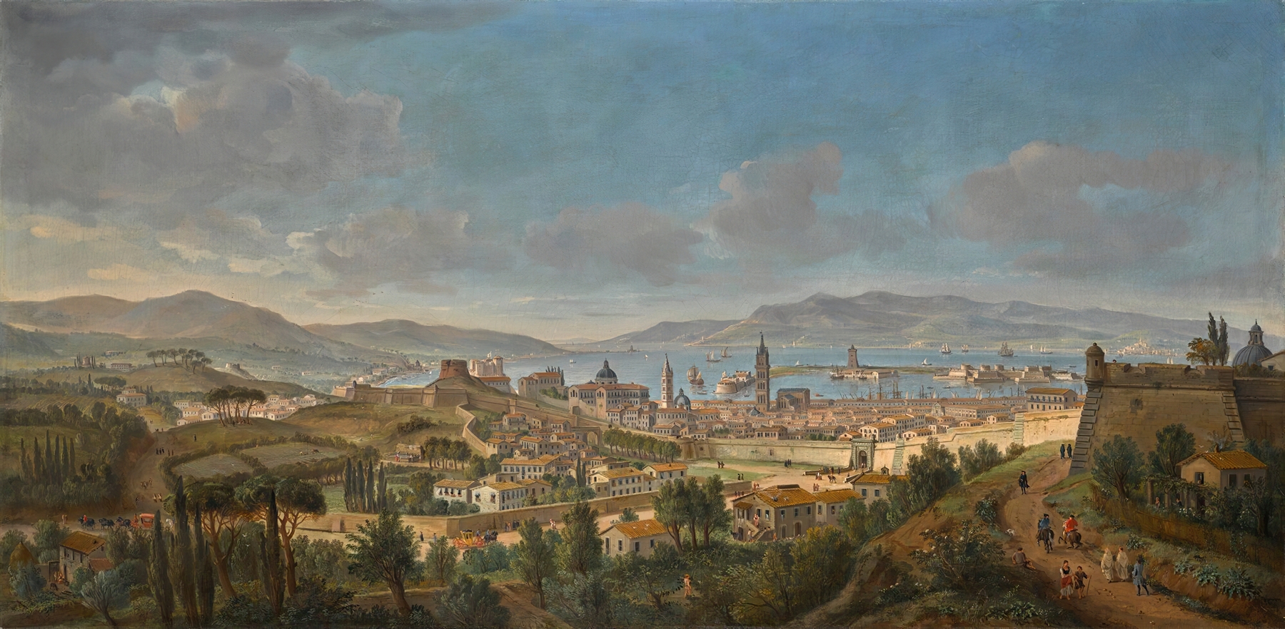 Panoramic view of Messina towards the sea, oil painting by Gaspar Van Wittel