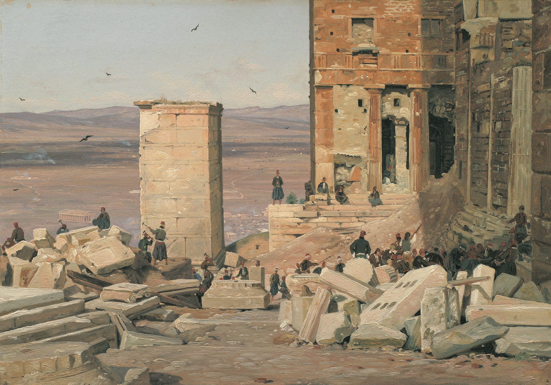 Greeks working in the ruins of the Acropolis, oil on canvas by Martinus Rørbye