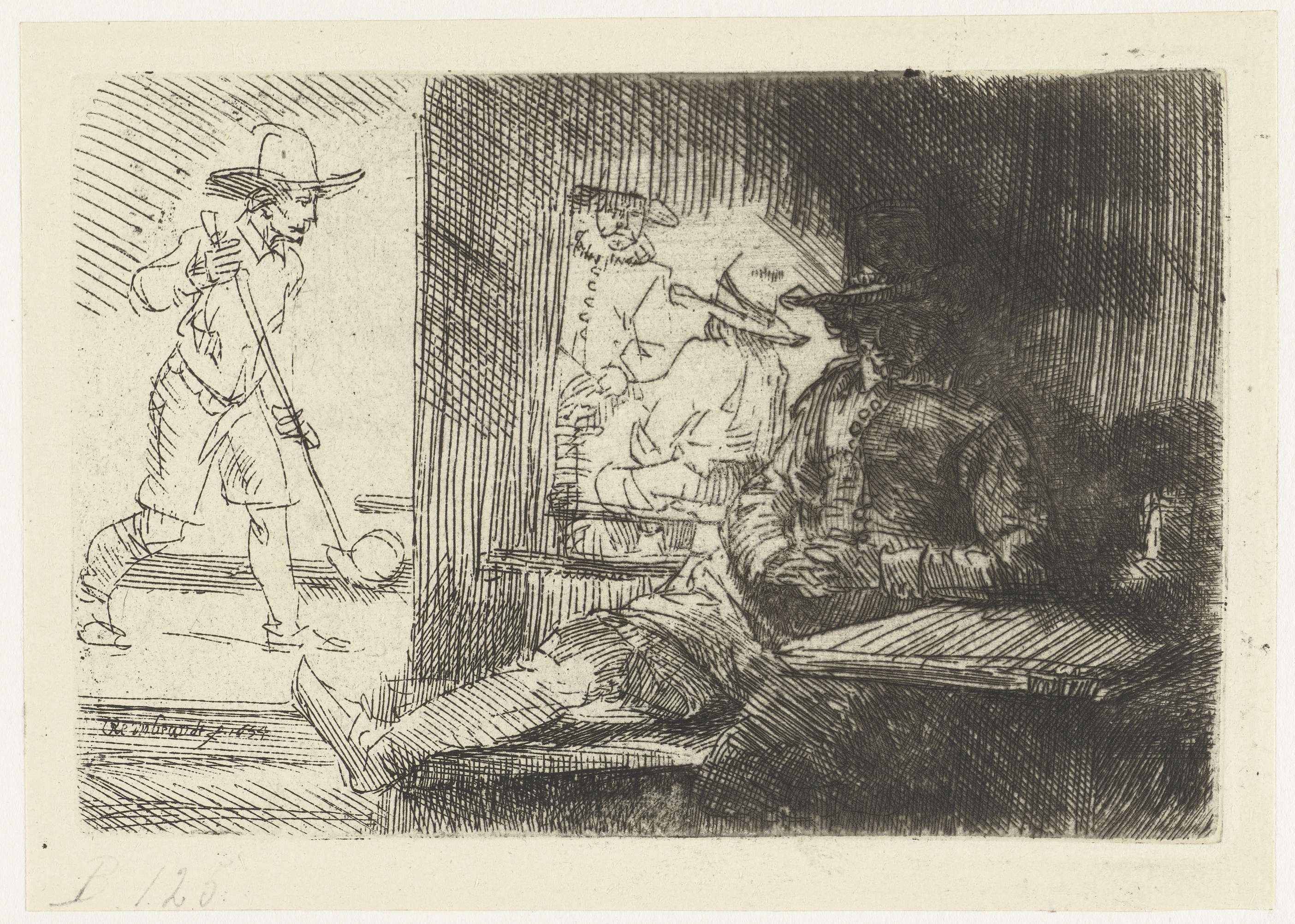 The Ringball Player, etching by Rembrandt van Rijn, depicts an athlete in motion.
