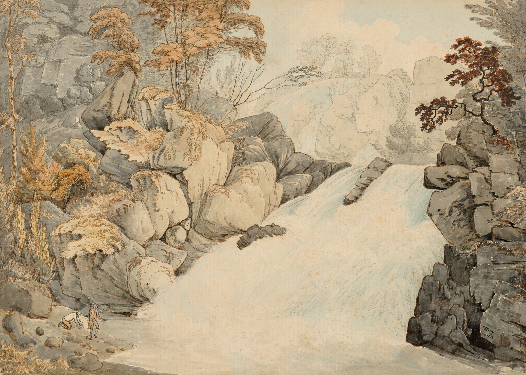 Dolmelynllyn Falls near Dolgellau, Wales, watercolor by William Day