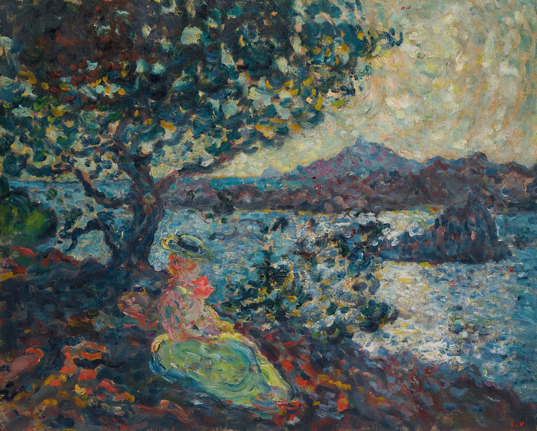Femme assise au bord de la mer by Louis Valtat, oil painting of a woman seated on the shoreline.