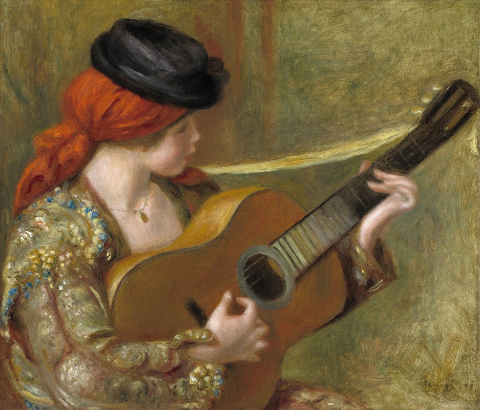 A portrait of a young Spanish woman holding a guitar, painted by Renoir.