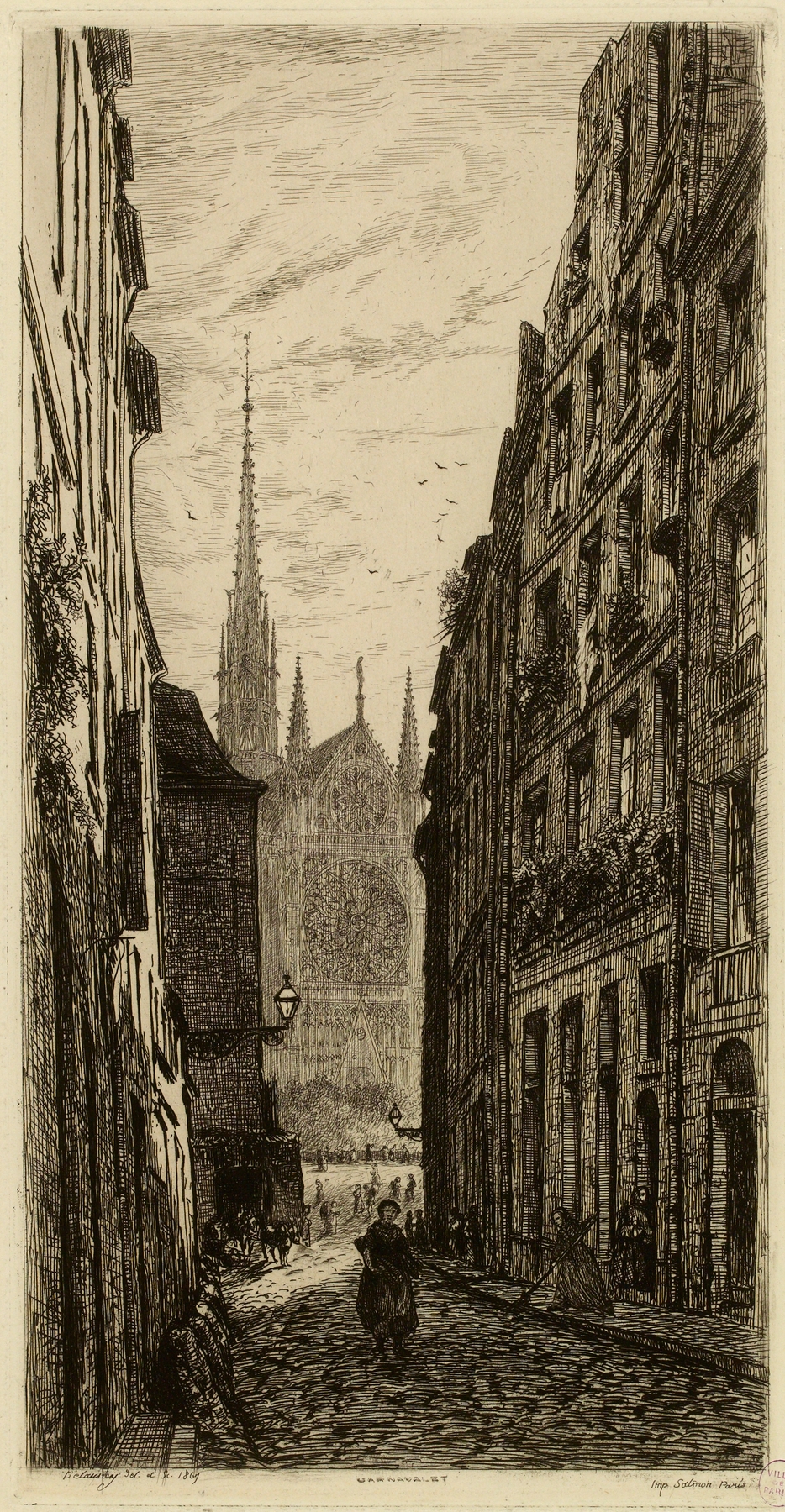 Rue du Fouarre by Alfred Alexandre Delauney, oil on canvas depicting a lively street scene.