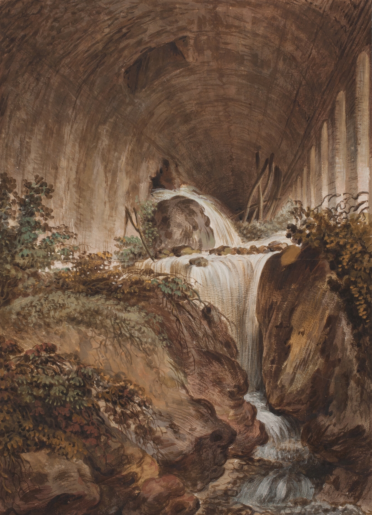 Waterfall cascading over rocks in Vandfald under muret hvælving by Jens Petersen Lund