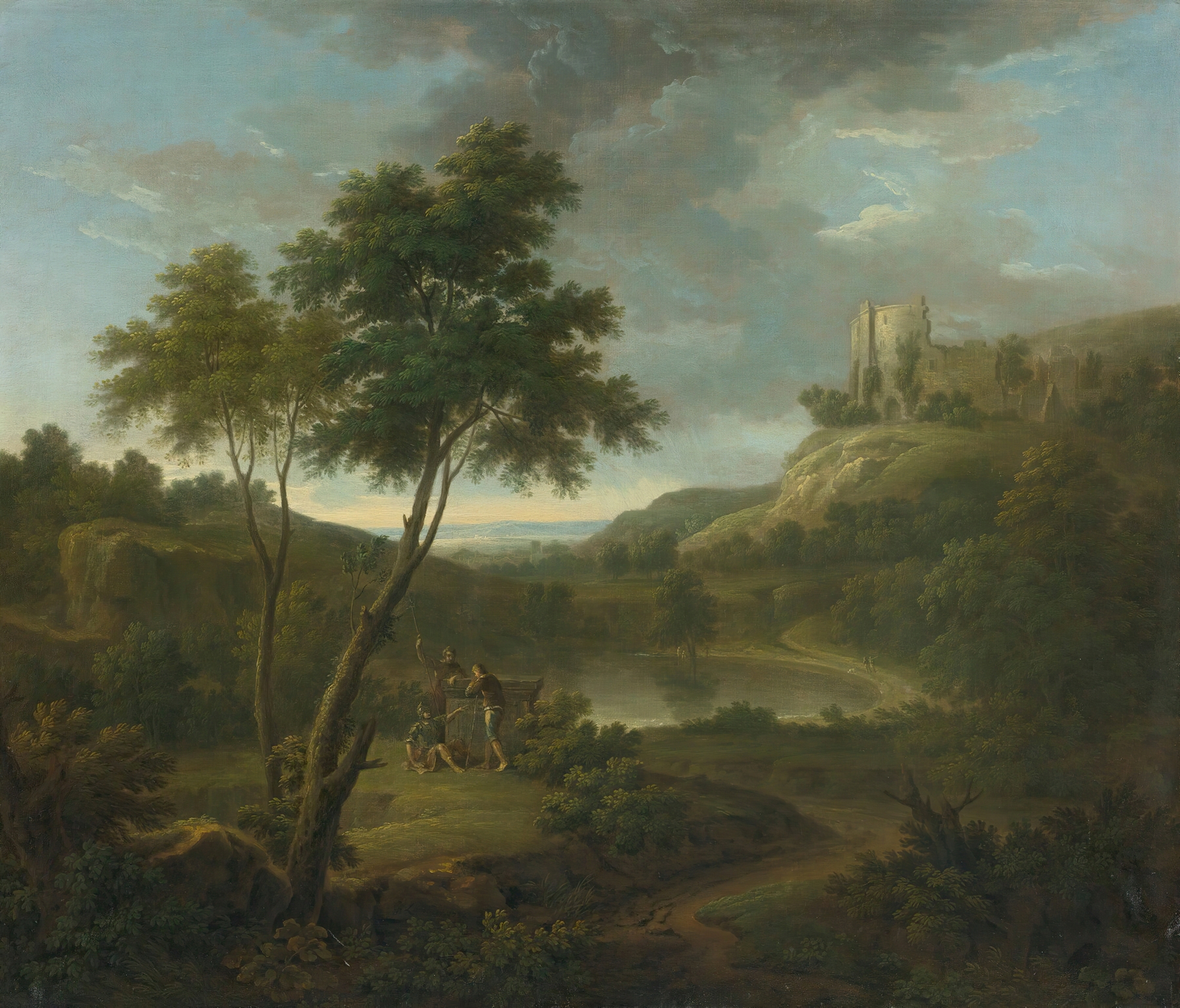 Rococo oil painting by George Lambert depicting a classical sarcophagus and landscape.