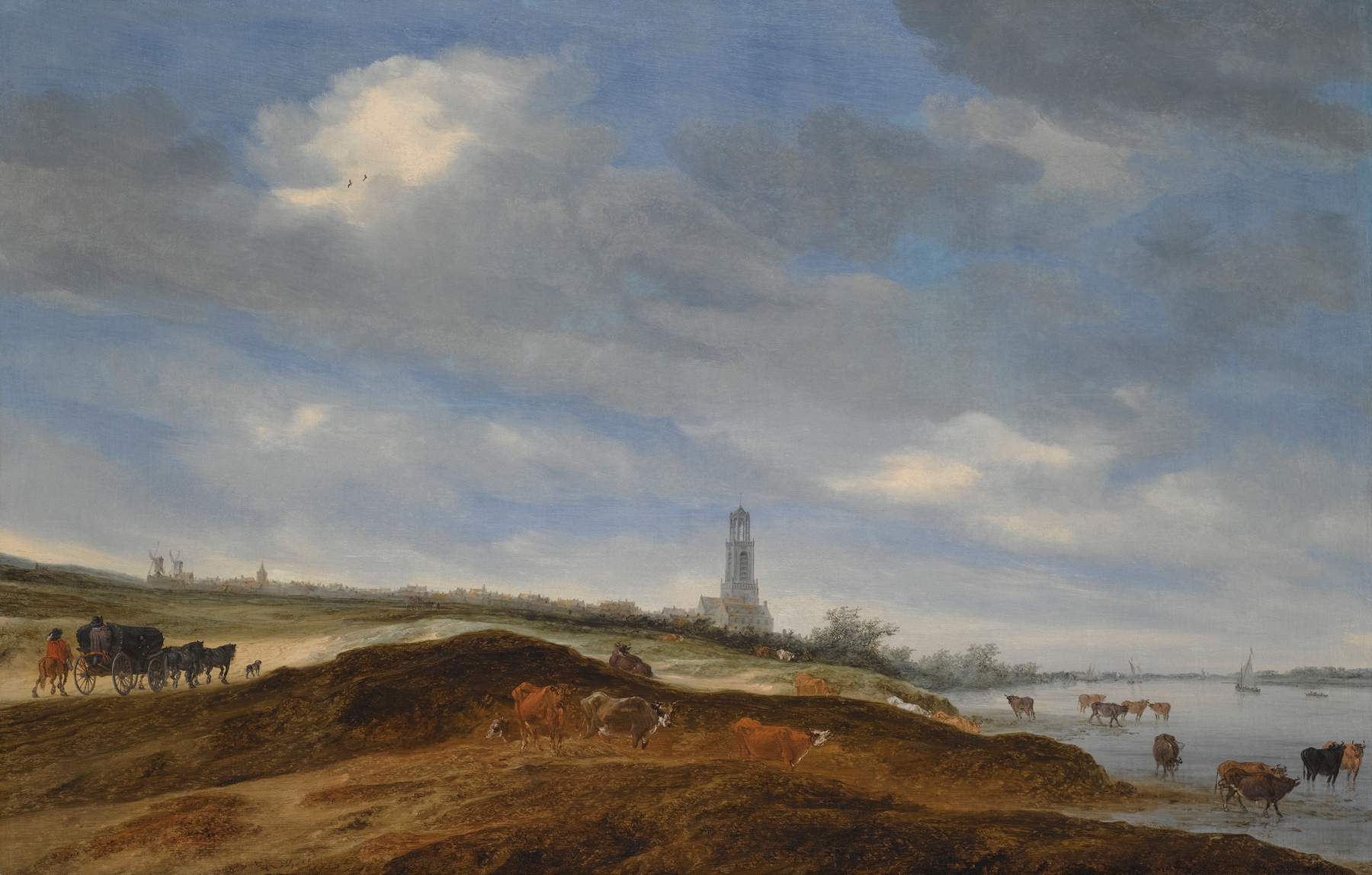 A Panoramic View Of Rhenen From The Banks Of The Rhine To The West Of The City, by Salomon van Ruysdael, public domain