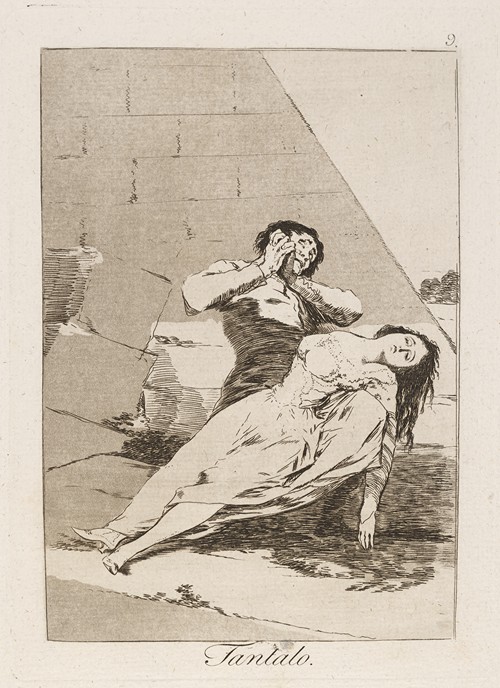 Francisco de Goya's painting 'Tantalo' depicts the mythological figure Tantalus in a moment of despair.