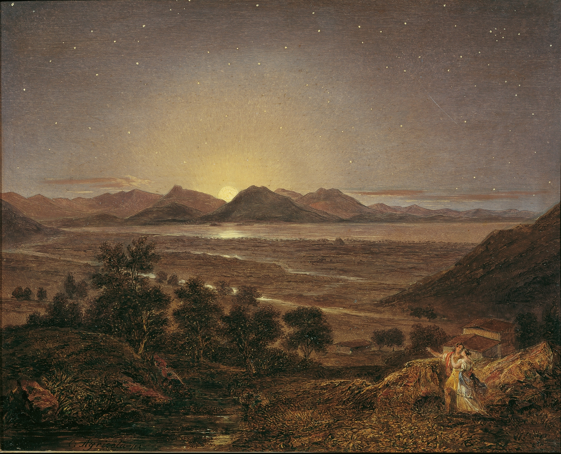 Dynamic motion of athletes in Marathon bei Mondbeleuchtung, oil painting by Karl Joseph Aloys Agricola