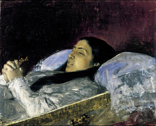 A poignant portrait of Miss Del Castillo on her deathbed by Mariano Fortuny Marsal.