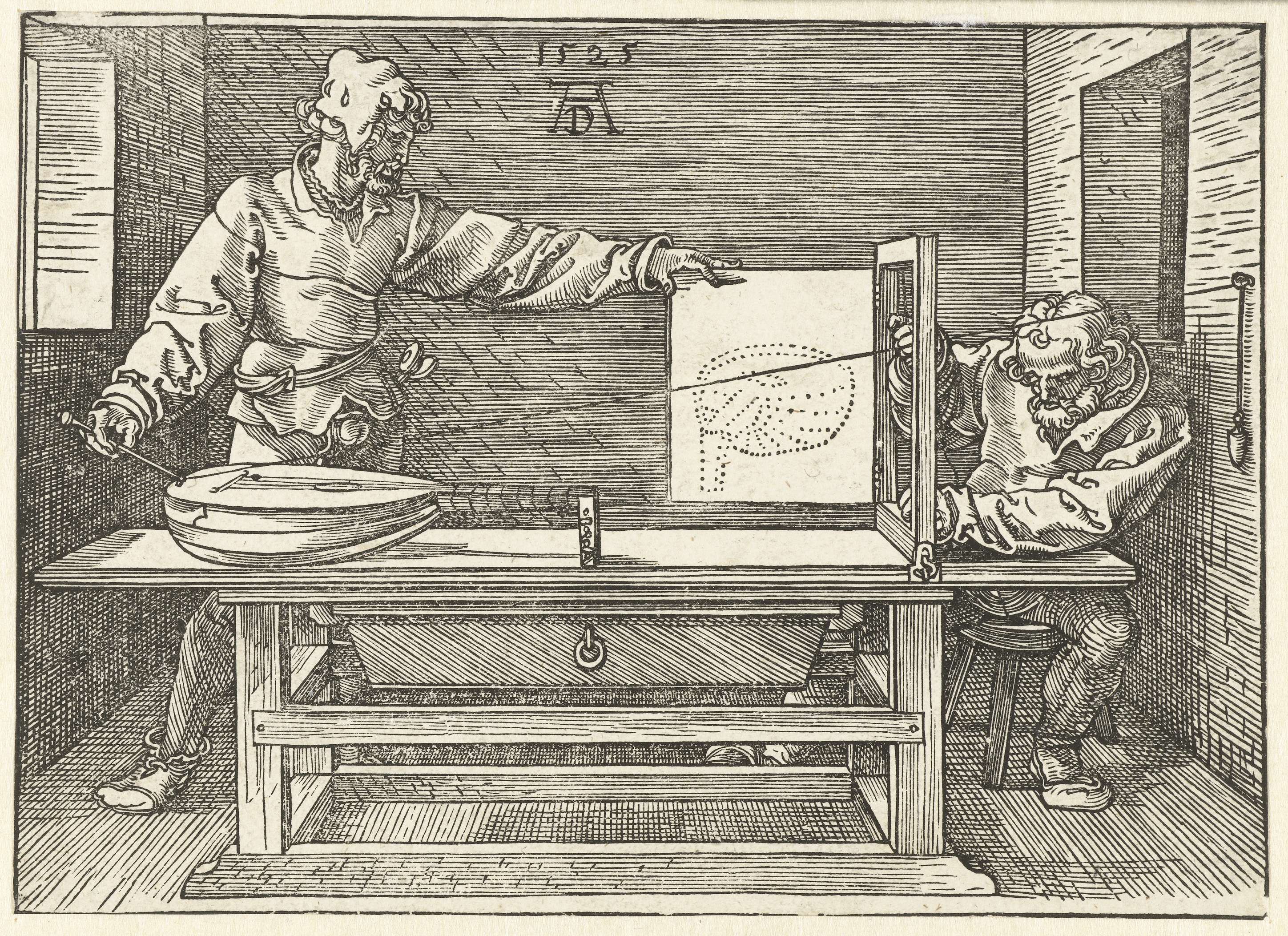 Tekenaar tekent een luit, by Albrecht Dürer, public domain