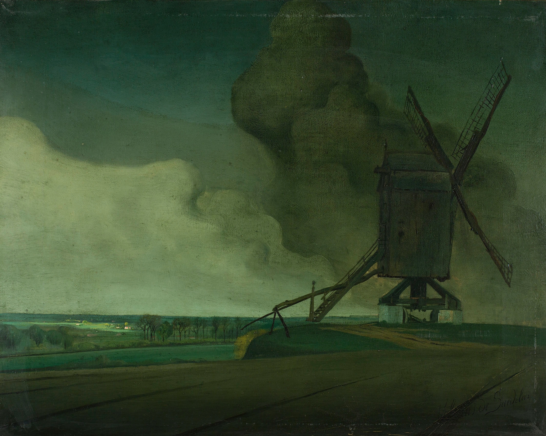 Storm Clouds over the Windmill in Tiegem, oil painting by Valerius De Saedeleer