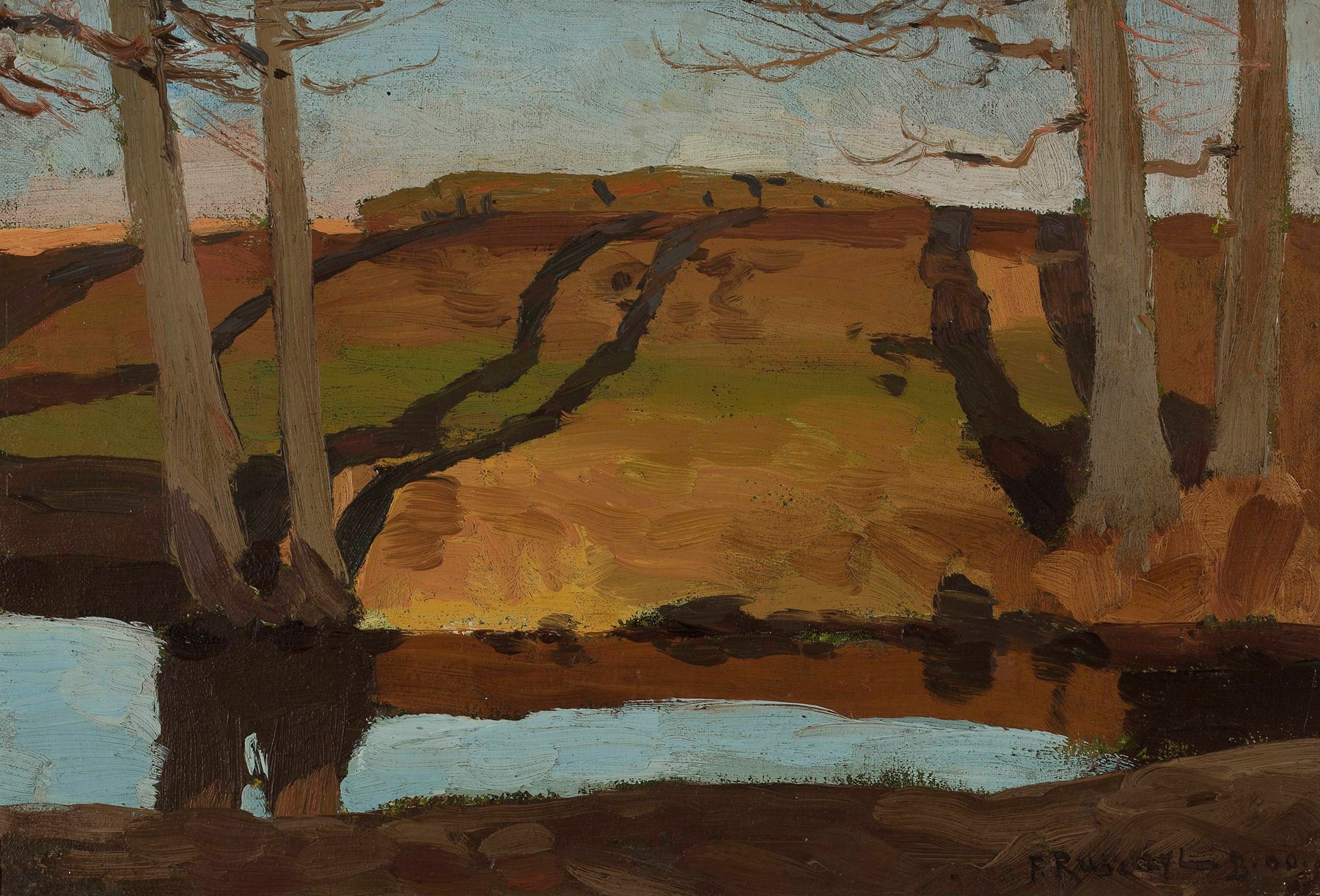 Landscape – stream by Ferdynand Ruszczyc, oil painting depicting a serene stream and lush nature.