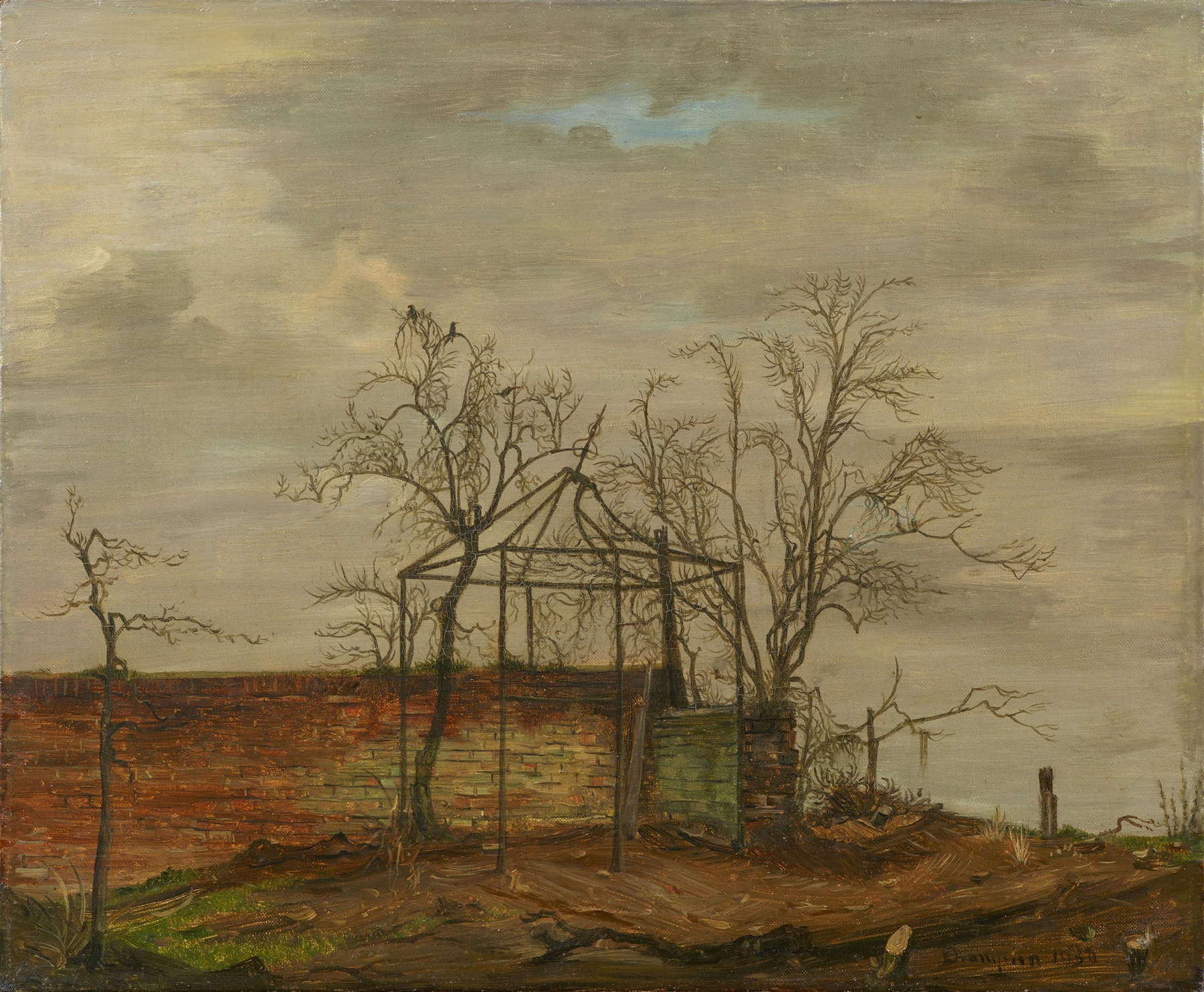 Expressionism landscape by Theo Champion featuring ruins and barren trees.