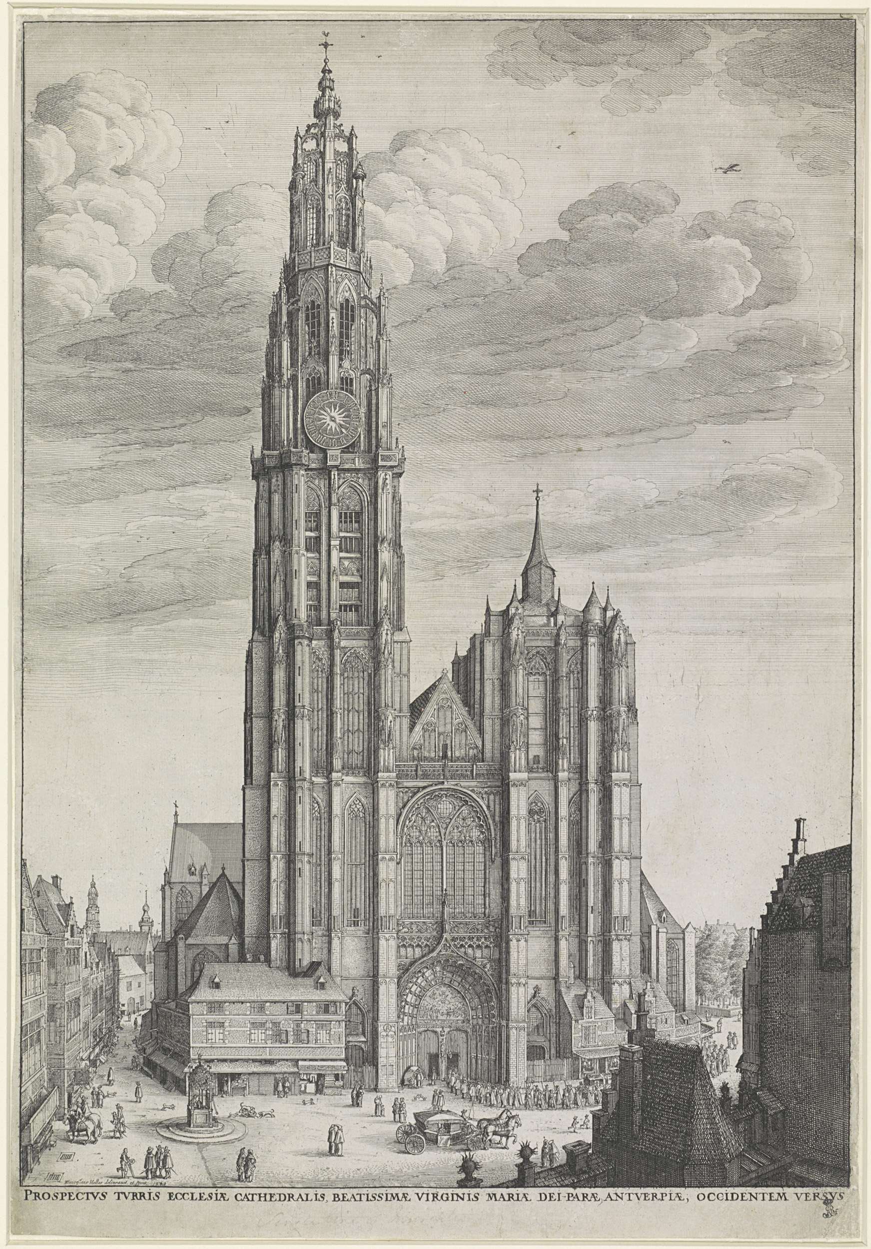 Westgevel van de Onze-Lieve-Vrouwe-Kathedraal te Antwerpen, by Wenceslaus Hollar, public domain