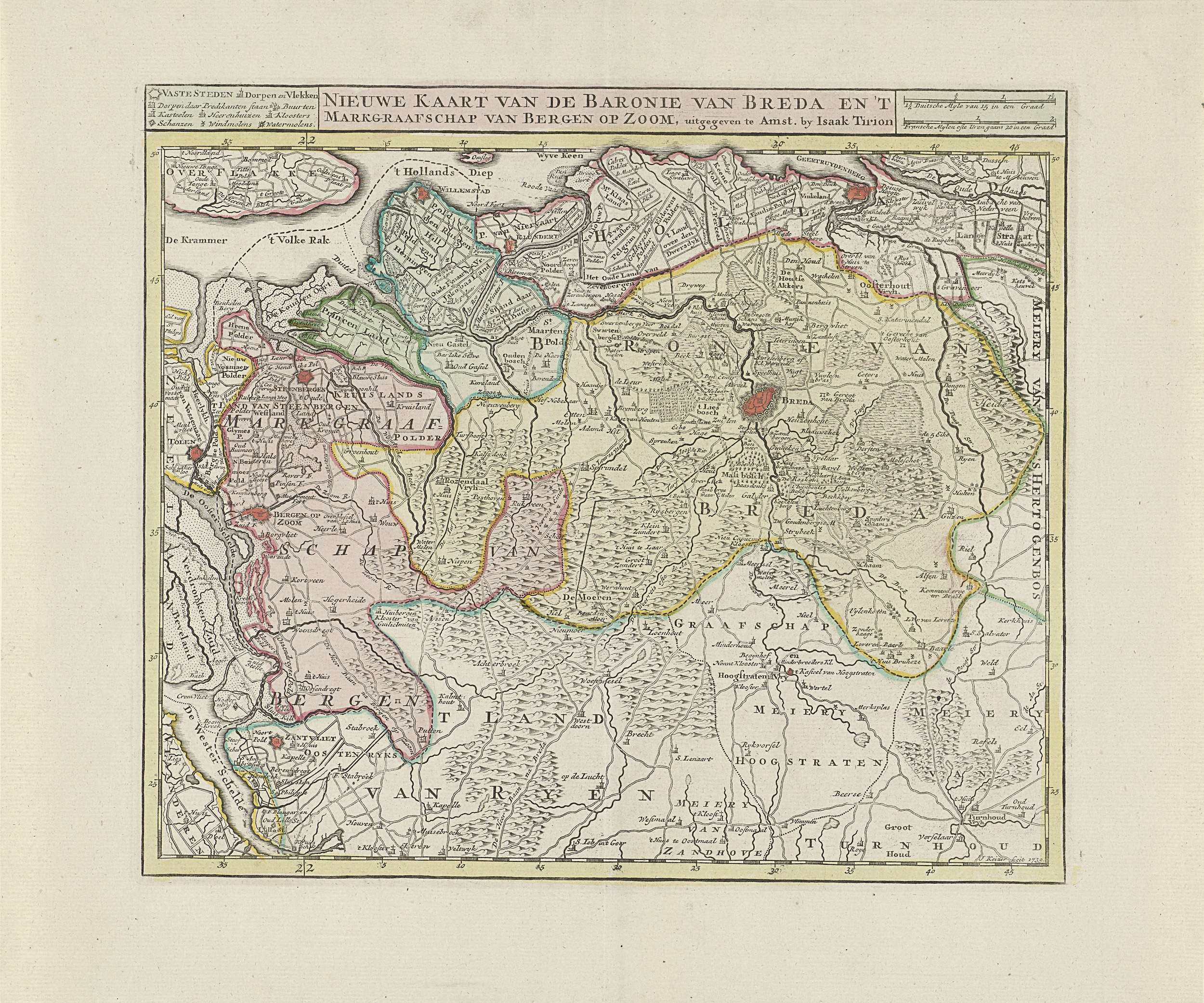 Map of Baronie van Breda and Markgraafschap van Bergen op Zoom, etching by Jacob Keyser