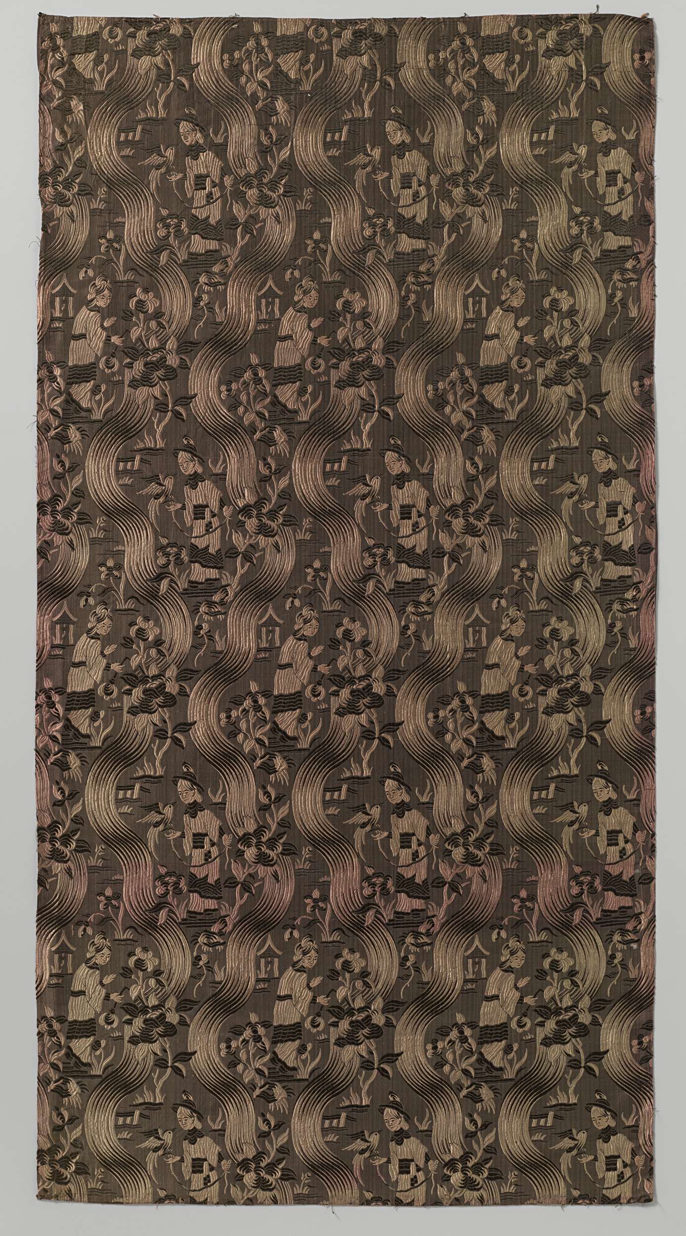 Fragment of silk textile by Unknown Artist, featuring intricate embroidery