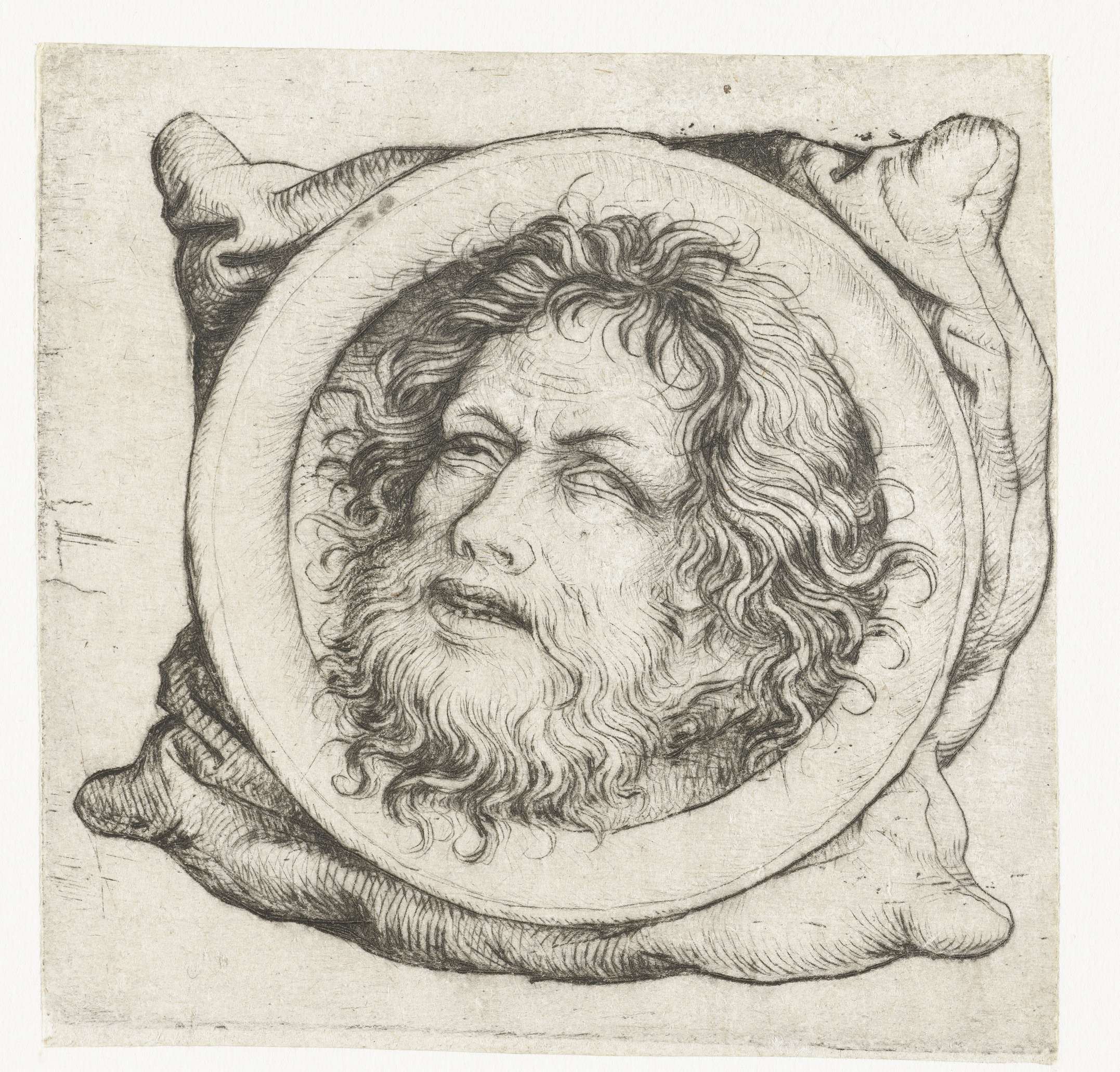 Drypoint by Meester van het Amsterdamse Kabinet depicting a severed head on a plate