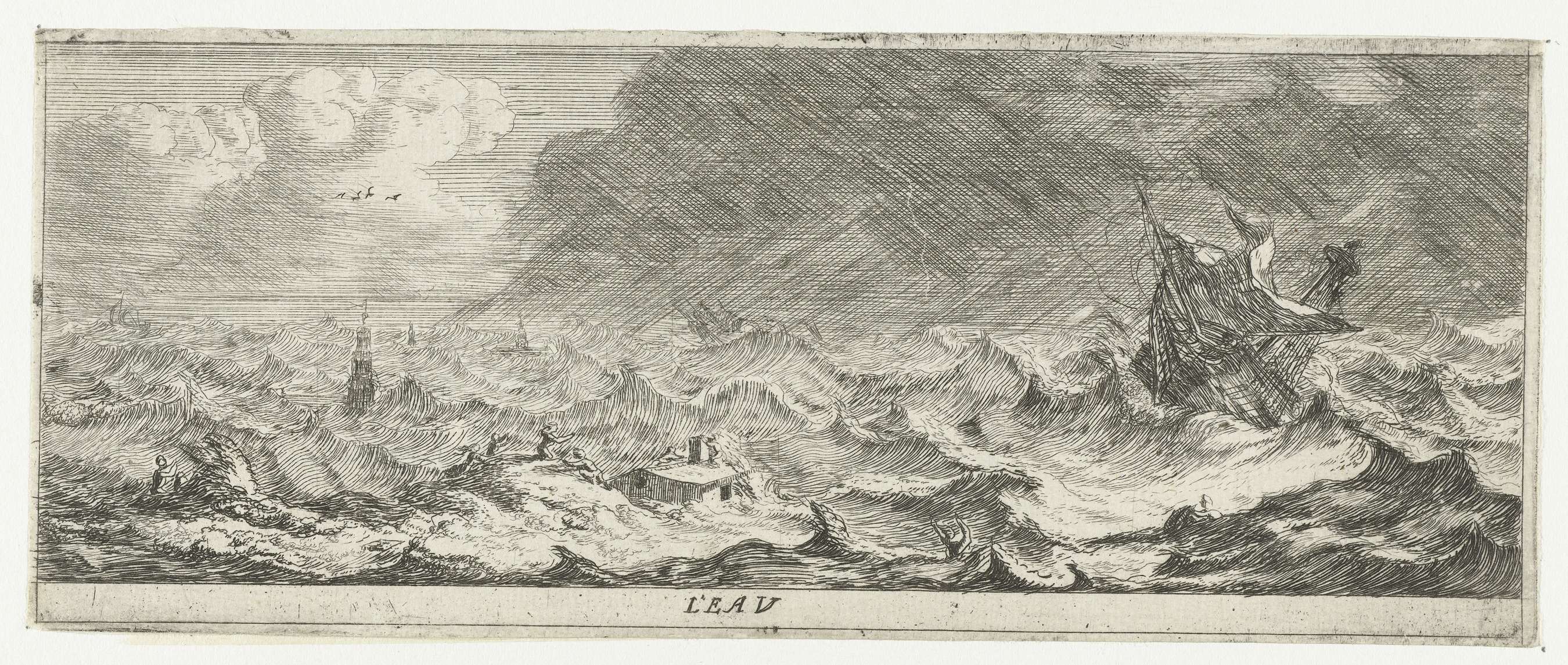 Etching by Reinier Nooms depicting shimmering water reflections