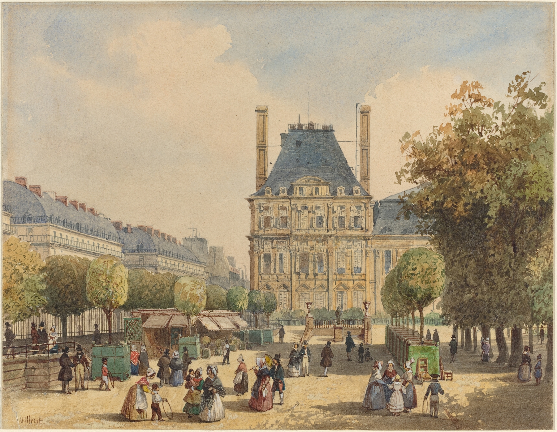 Rue de Rivoli and Pavillon Marsan by François Etienne Villeret, impressionism