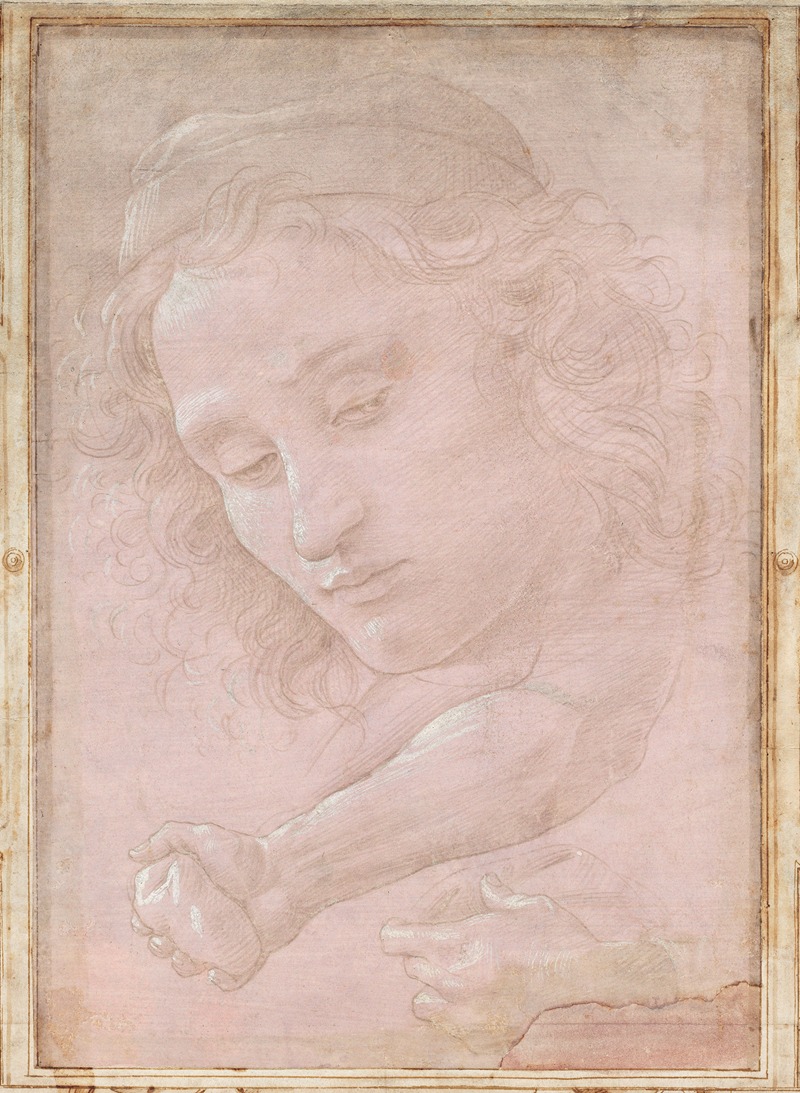A youth in a cap clutches a stone while holding drapery in this Botticelli painting.