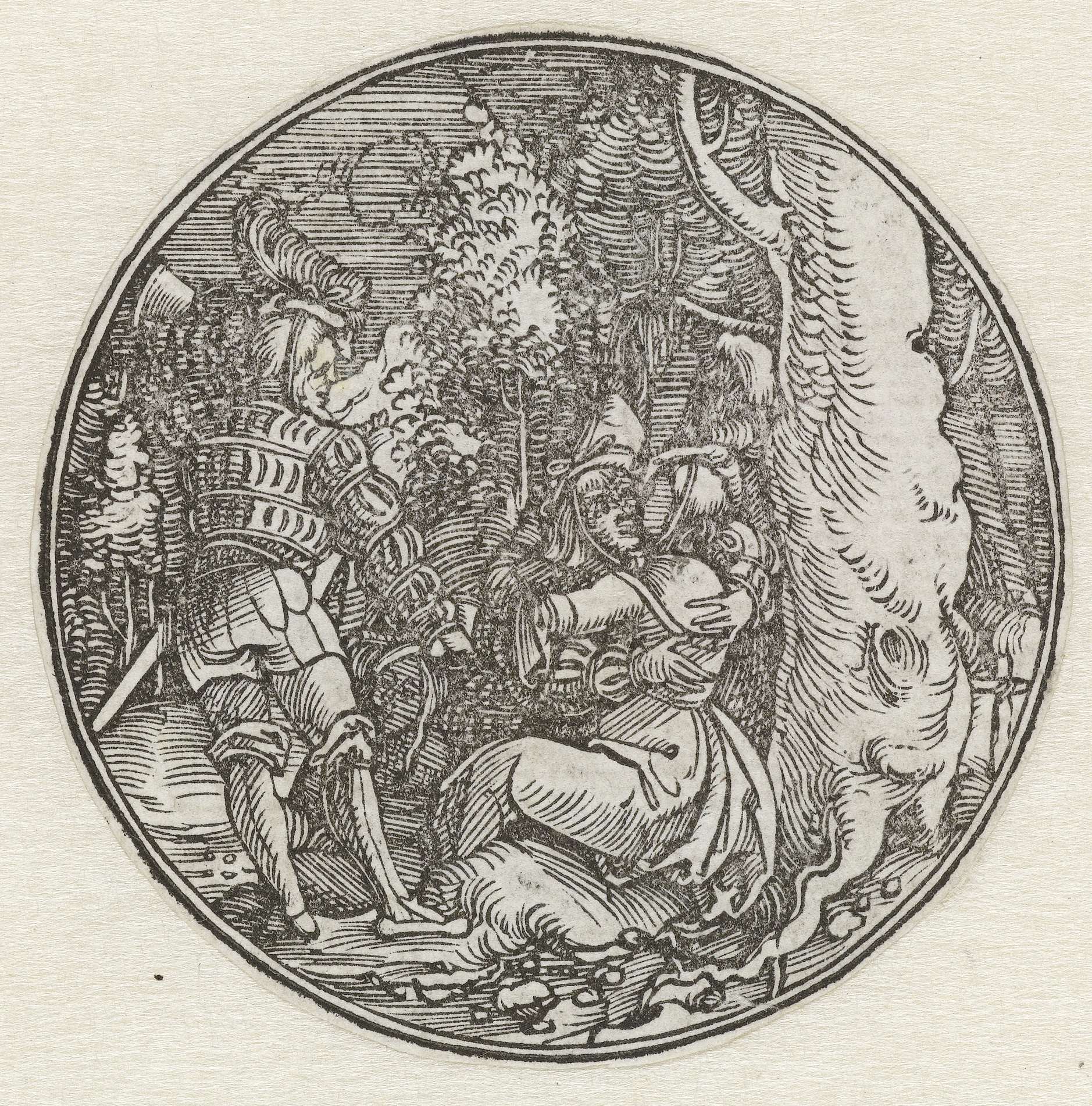 Couple embracing beneath a tree, paper by Hans Springinklee
