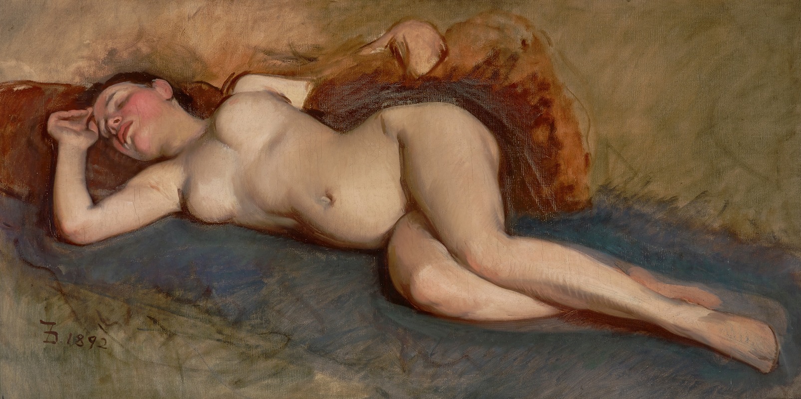 A reclining nude by Frank Duveneck showcasing realistic detail and form.