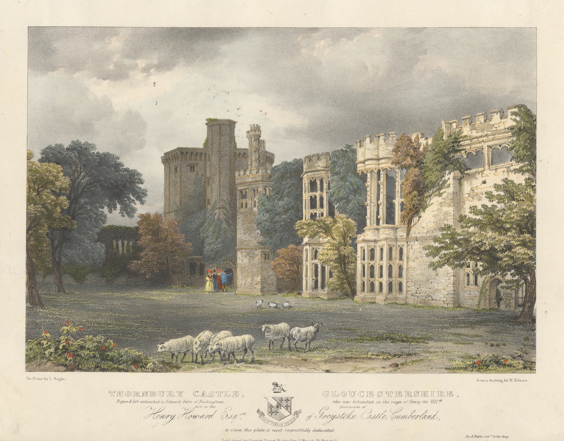 Thornbury Castle, Gloucestershire by Louis Haghe, lithograph depicting a historic landscape.