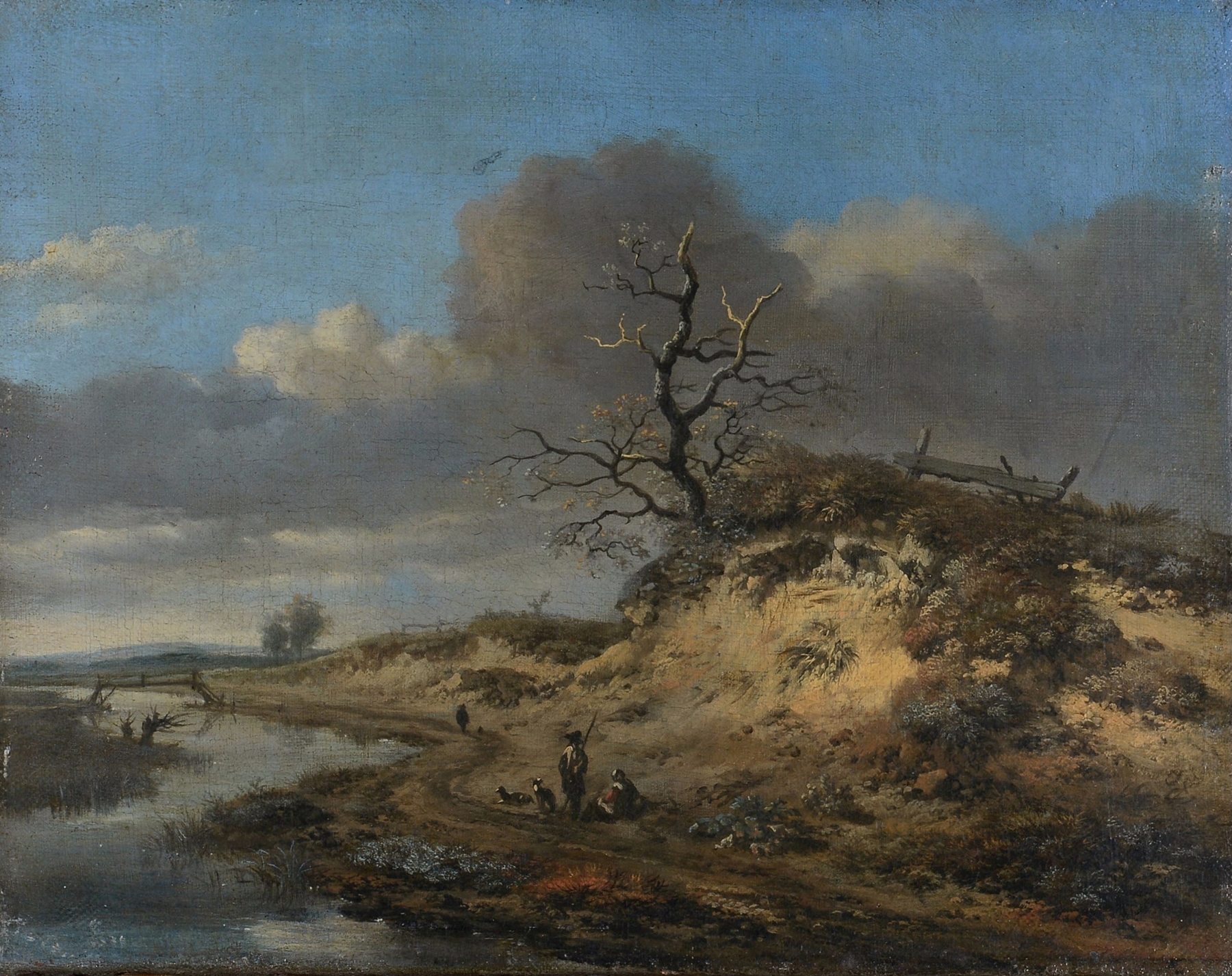 Dune landscape with a sand road along a river, by Jan Wijnants, public domain