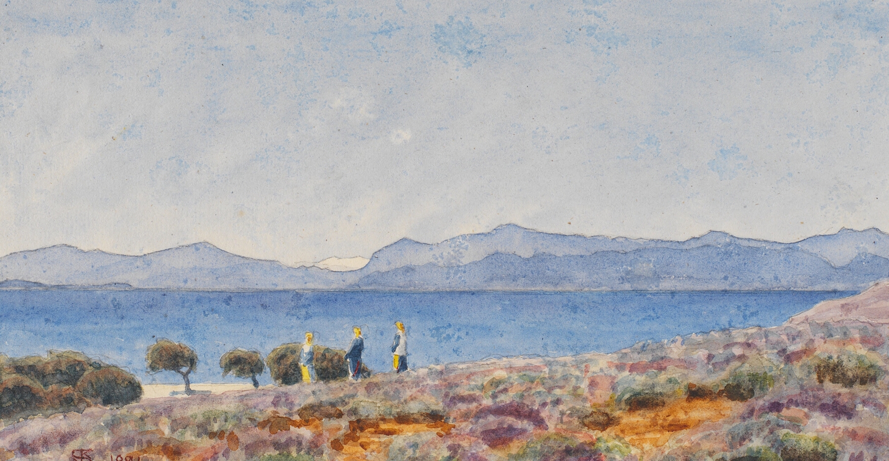 Landscape with hills and sunlight by Niels Skovgaard, oil painting