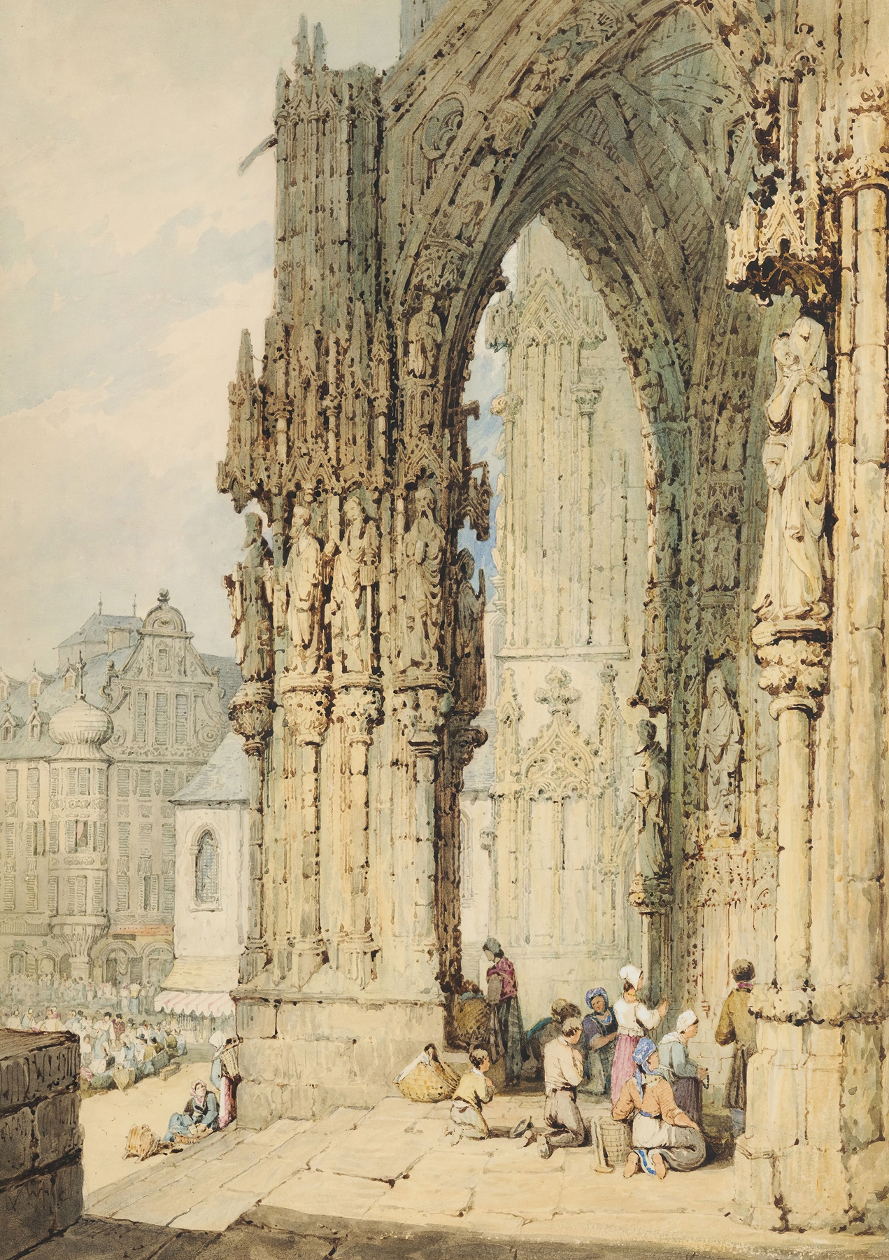 The Porch at Ratisbon Cathedral, Bavaria, by Samuel Prout, public domain
