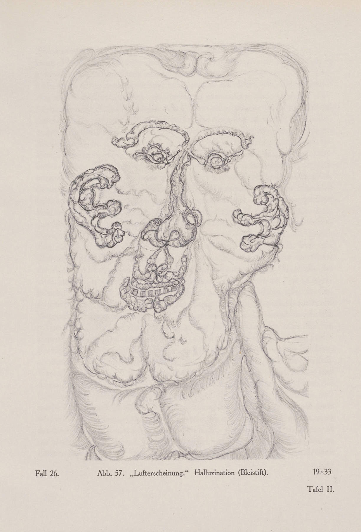 Drawing by Hans Prinzhorn featuring intricate lines and gray tones