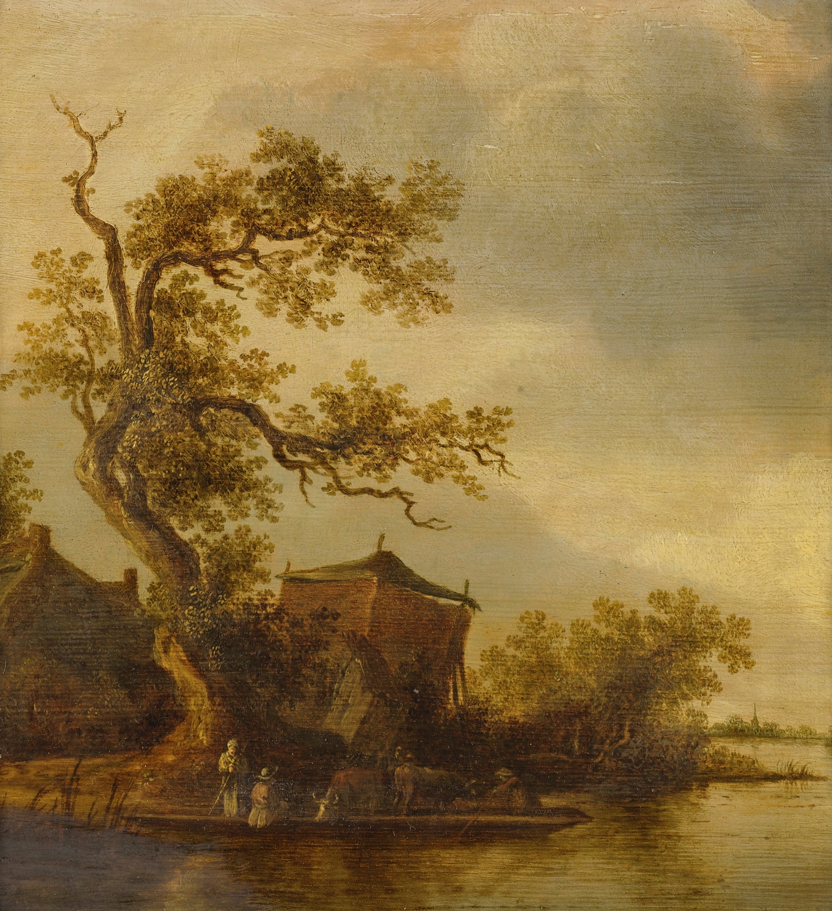 Fishermen along a lake with their cattle, oil painting by Anthonie Jansz. van der Croos