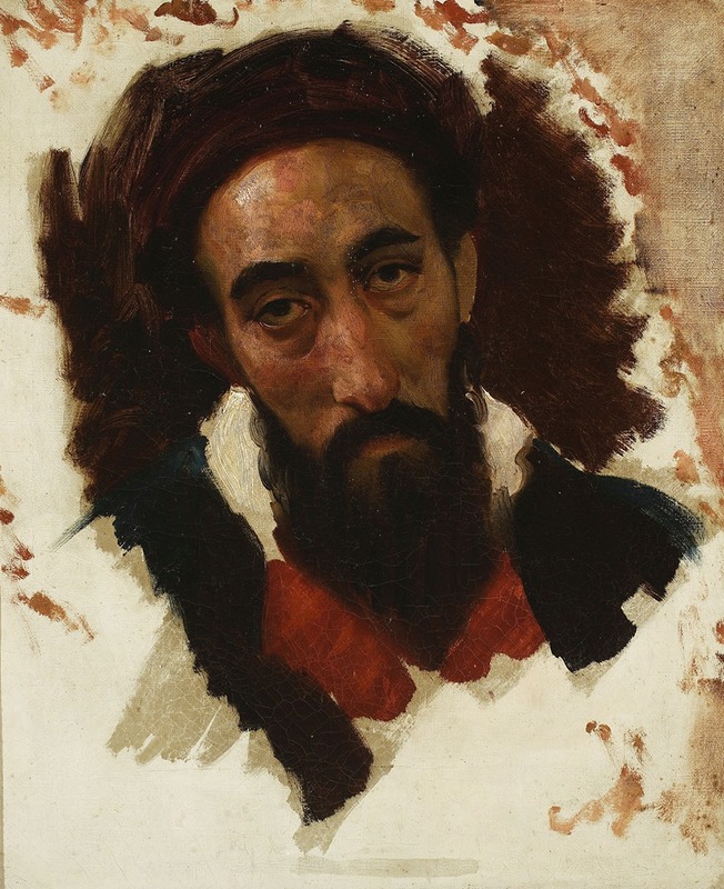 A detailed study of a male head by Horace Vernet.