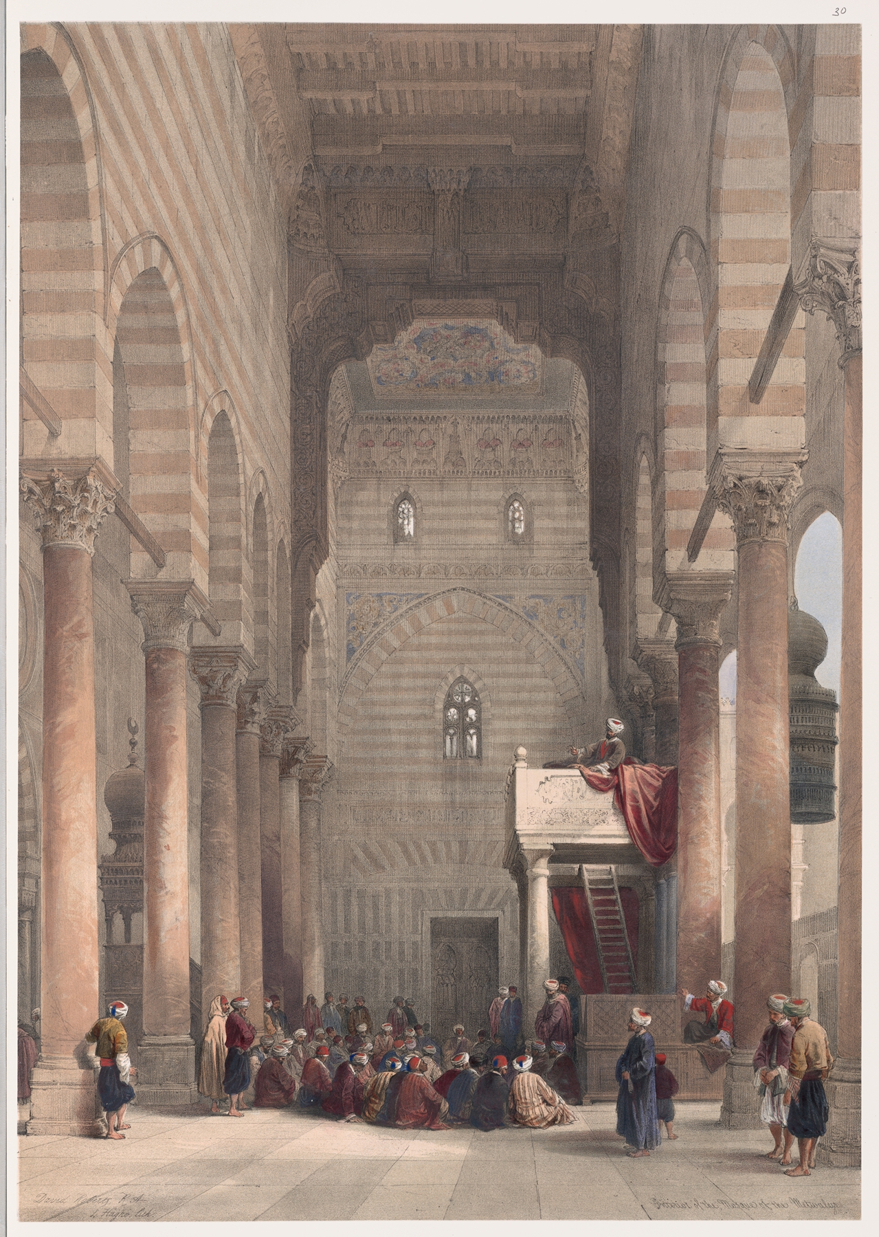 Interior of the mosque of the Metwalys [Metwalis]., by David Roberts, public domain