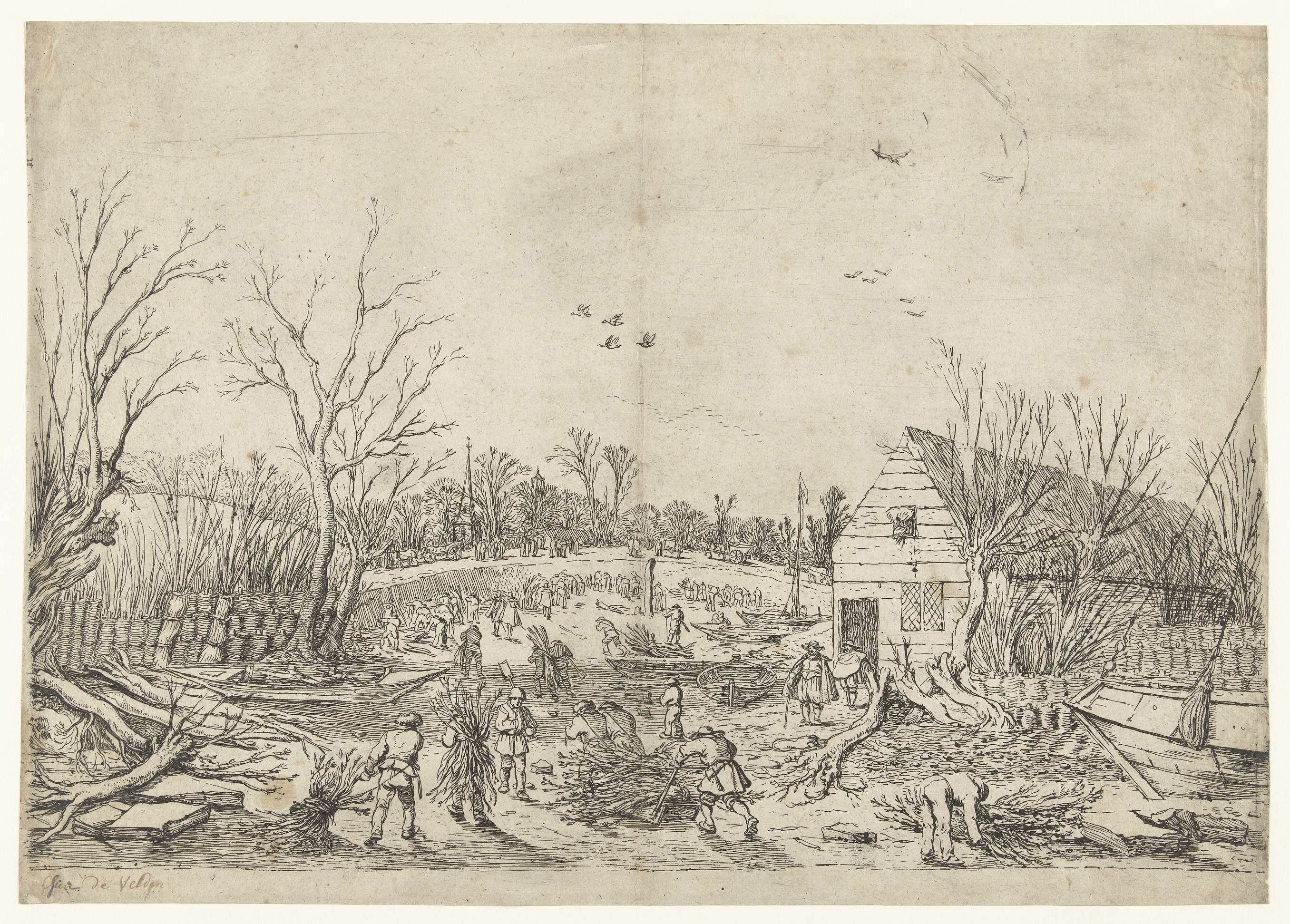 Herstelwerkzaamheden aan de doorgebroken Lekdijk bij 't Waal, by Esaias van de Velde, public domain