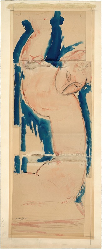 Amedeo Modigliani's 'Caryatid; Rose and Blue' features a stylized figure with vibrant colors.