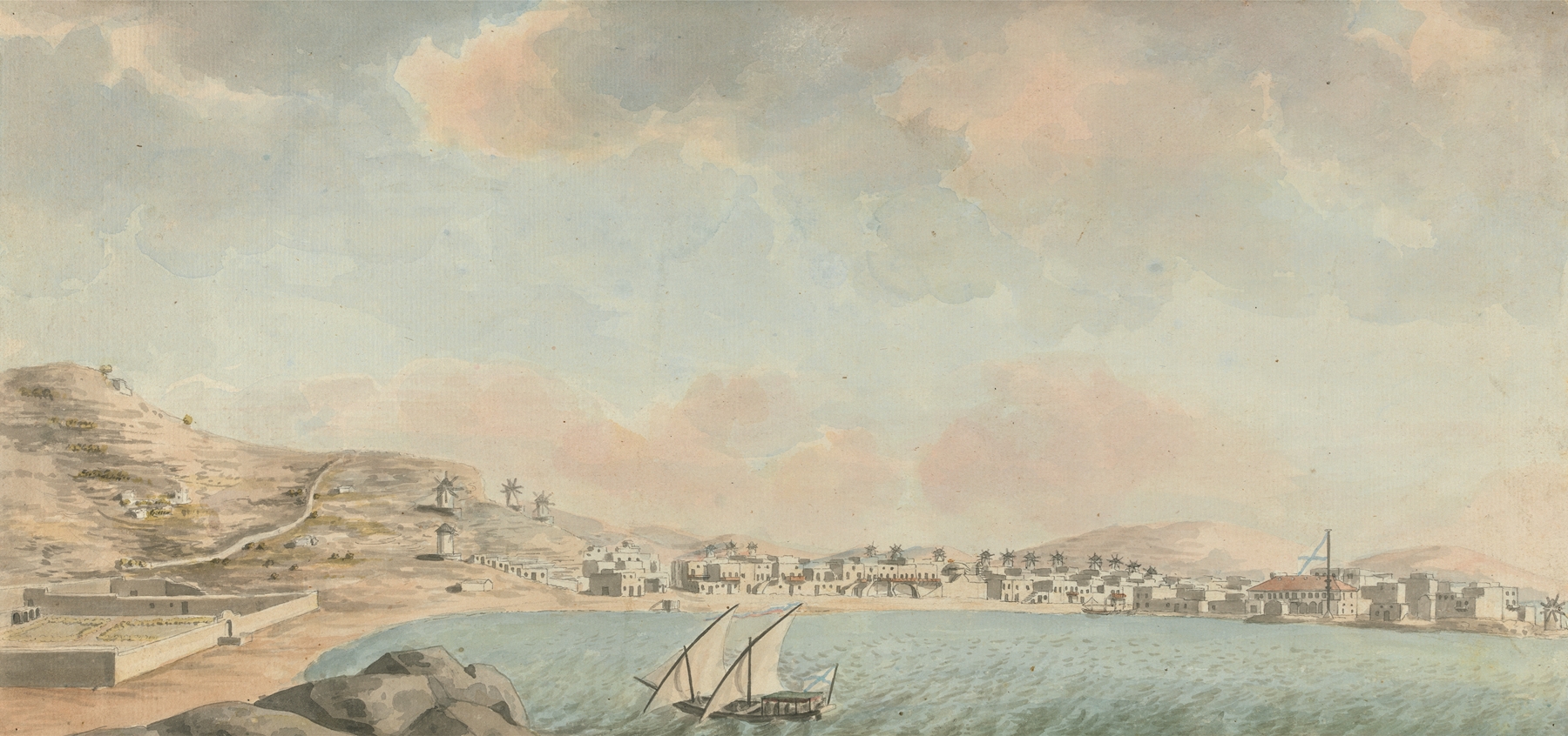 Harbour Town Surrounded by Windmills, oil on canvas by Willey Reveley